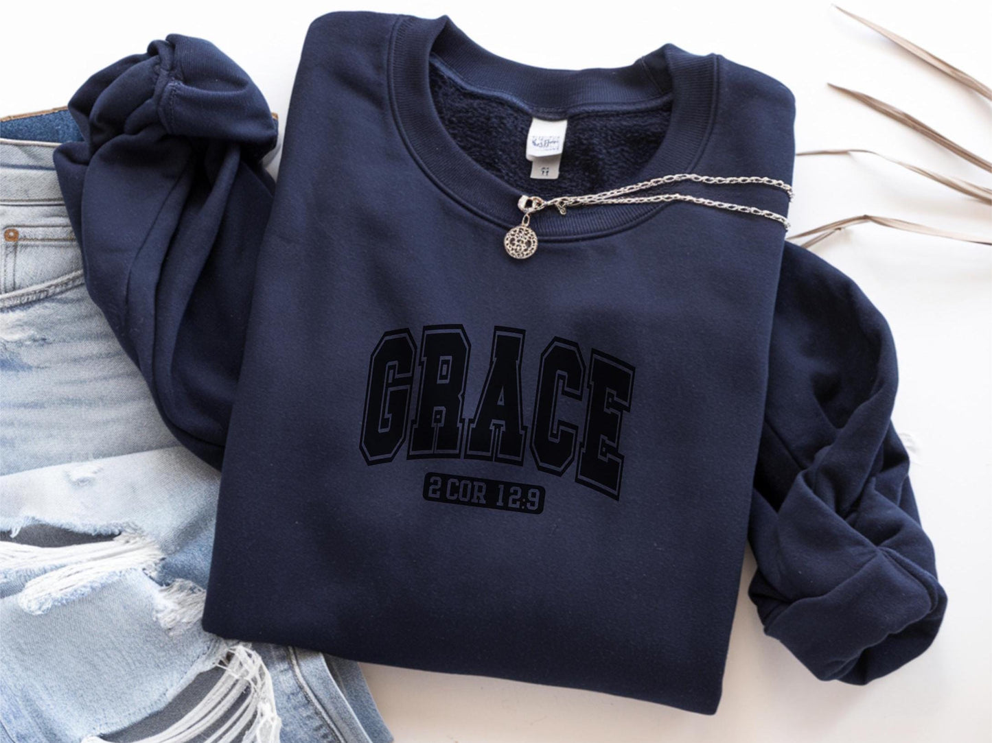 Grace Crewneck Sweatshirt: Christian Bible Verse Apparel