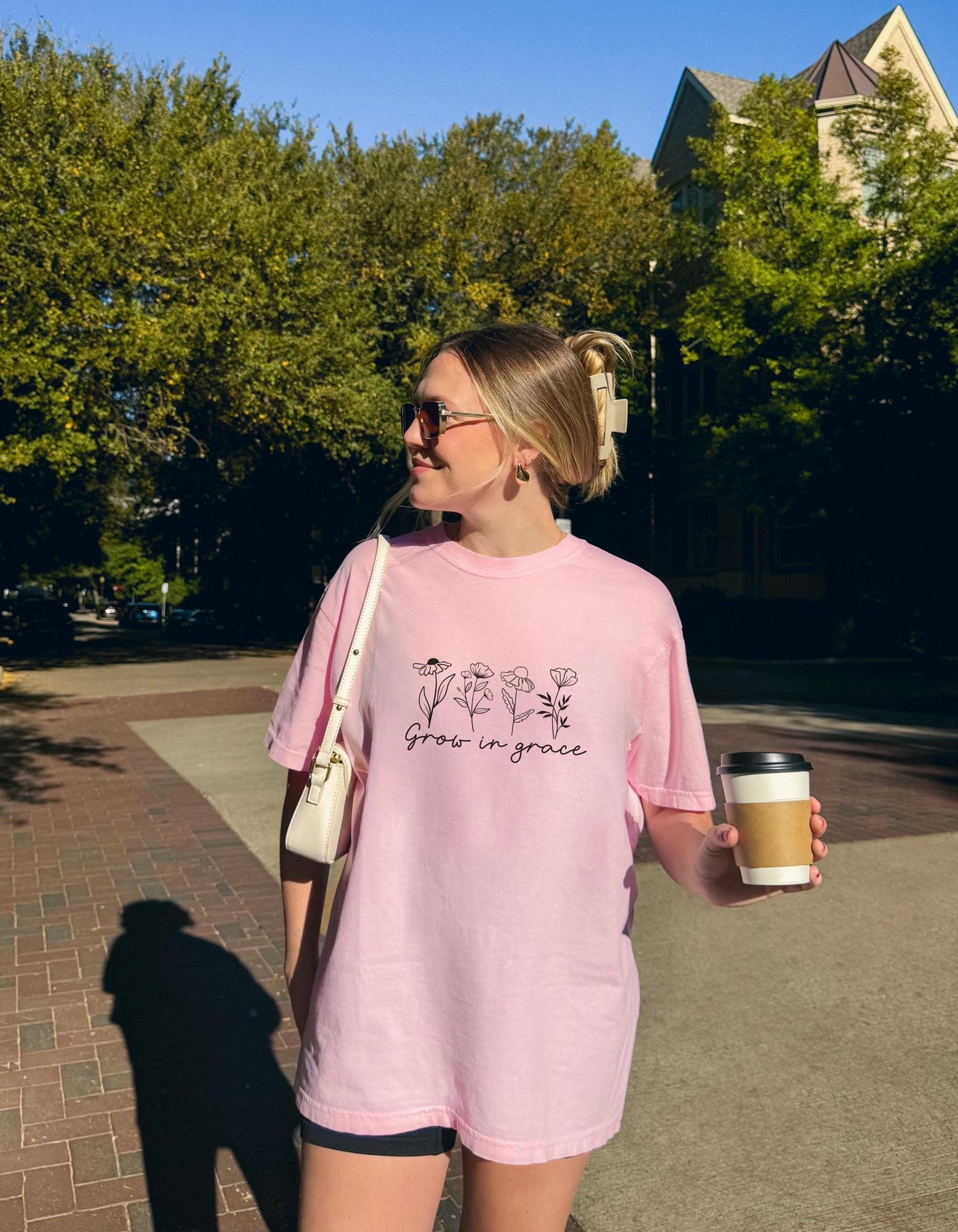 Grow in Grace Tee: Floral Graphic, Faith Based, Unisex Cotton