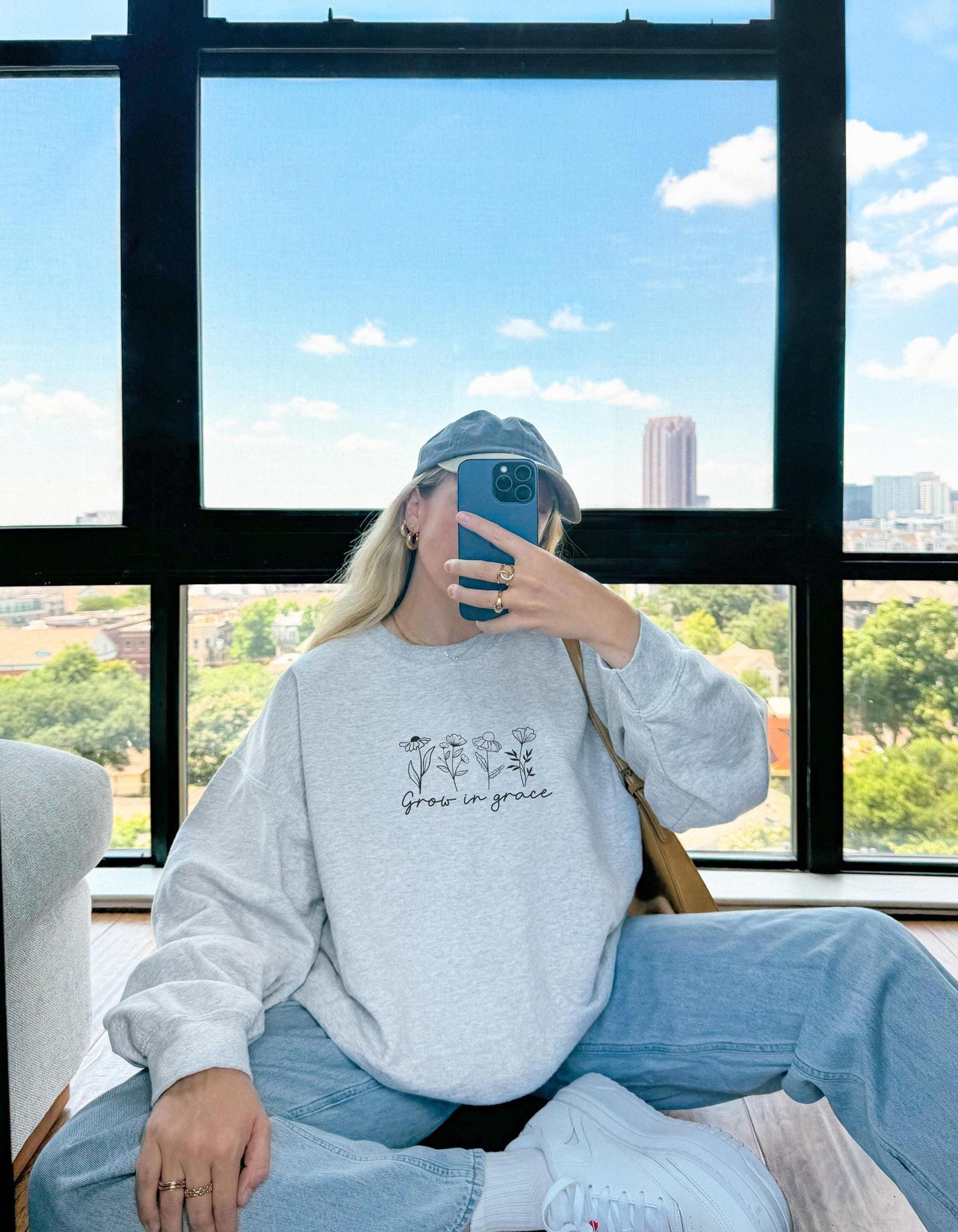 Grow in Grace Floral Sweatshirt: Christian Crewneck