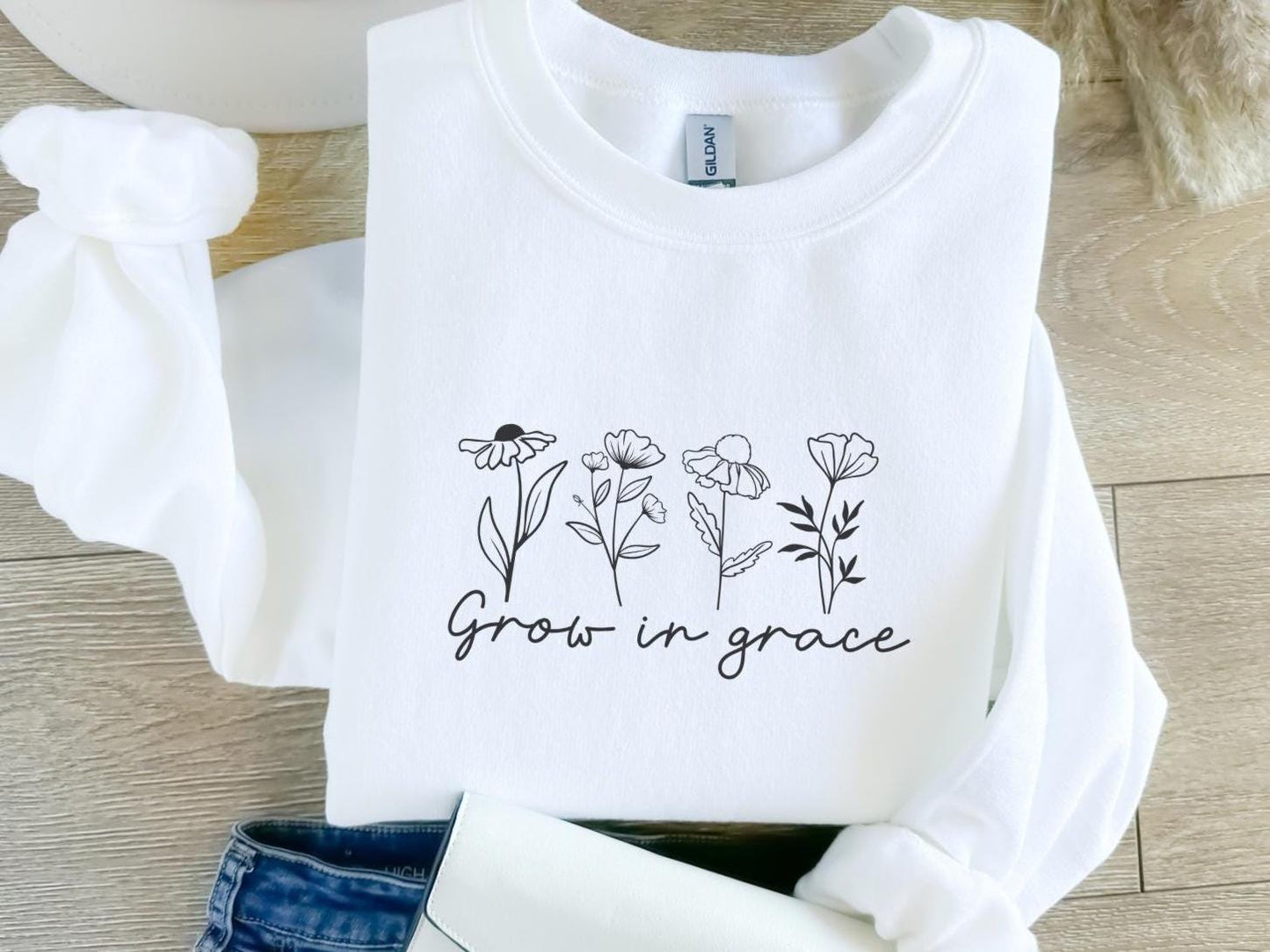 Grow in Grace Floral Sweatshirt: Christian Crewneck