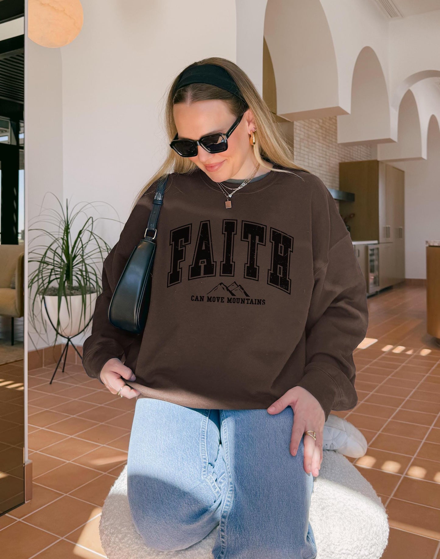 Faith Moves Mountains Crewneck Sweatshirt: Inspirational Christian Clothing