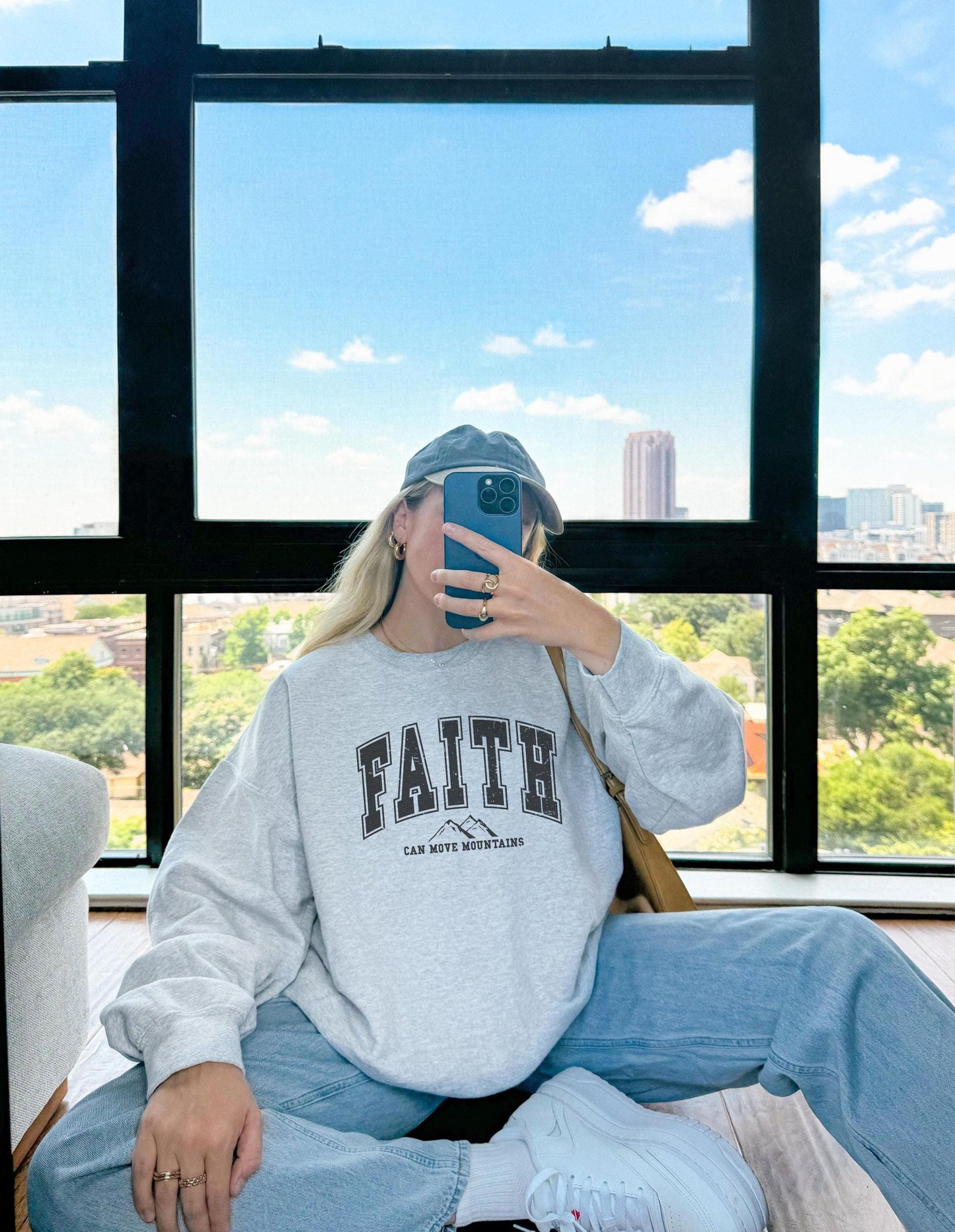 Faith Moves Mountains Crewneck Sweatshirt: Inspirational Christian Clothing