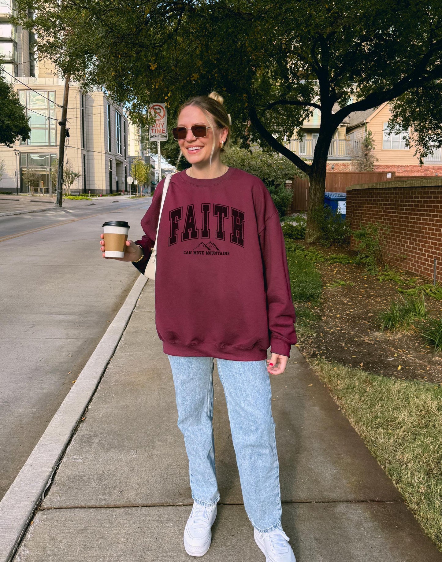 Faith Moves Mountains Crewneck Sweatshirt: Inspirational Christian Clothing