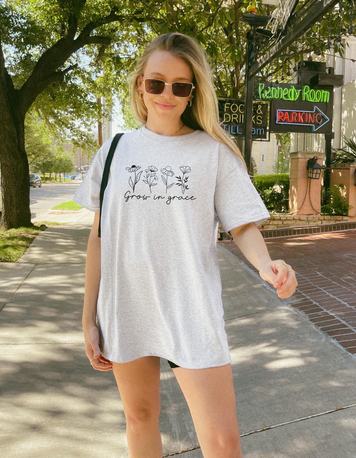 Grow in Grace Tee: Floral Graphic, Faith Based, Unisex Cotton