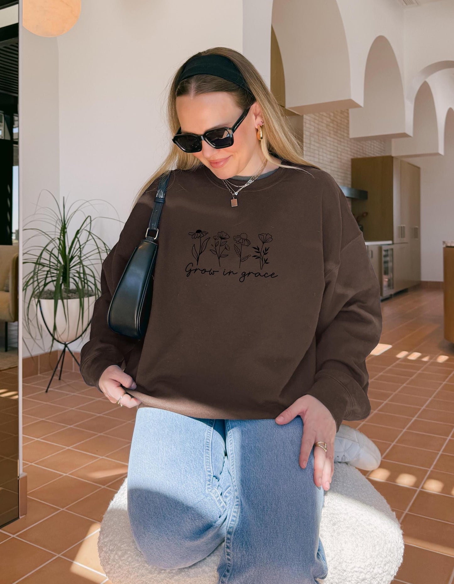 Grow in Grace Floral Sweatshirt: Christian Crewneck