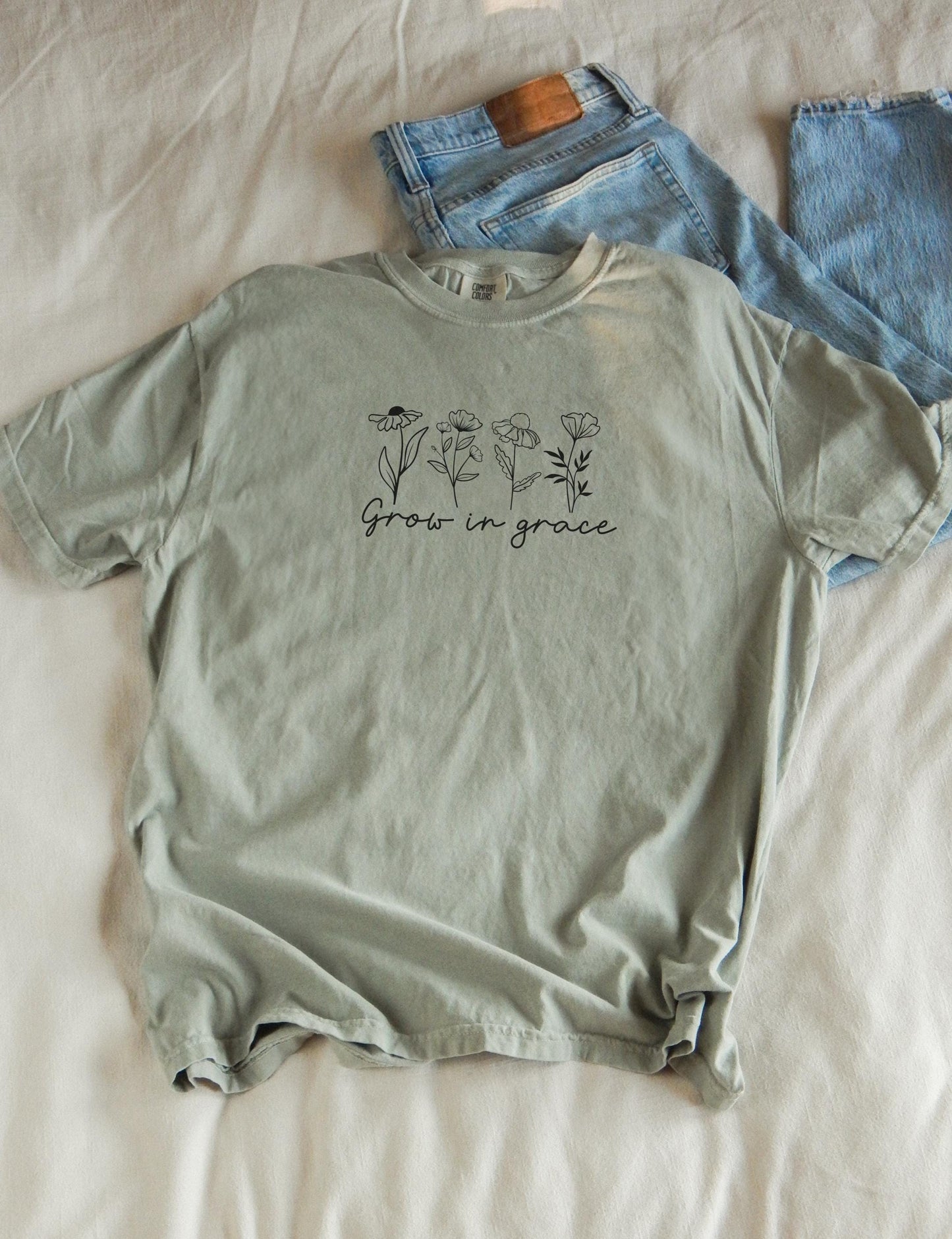 Grow in Grace T-Shirt: Floral Christian Tee, Unisex Cotton