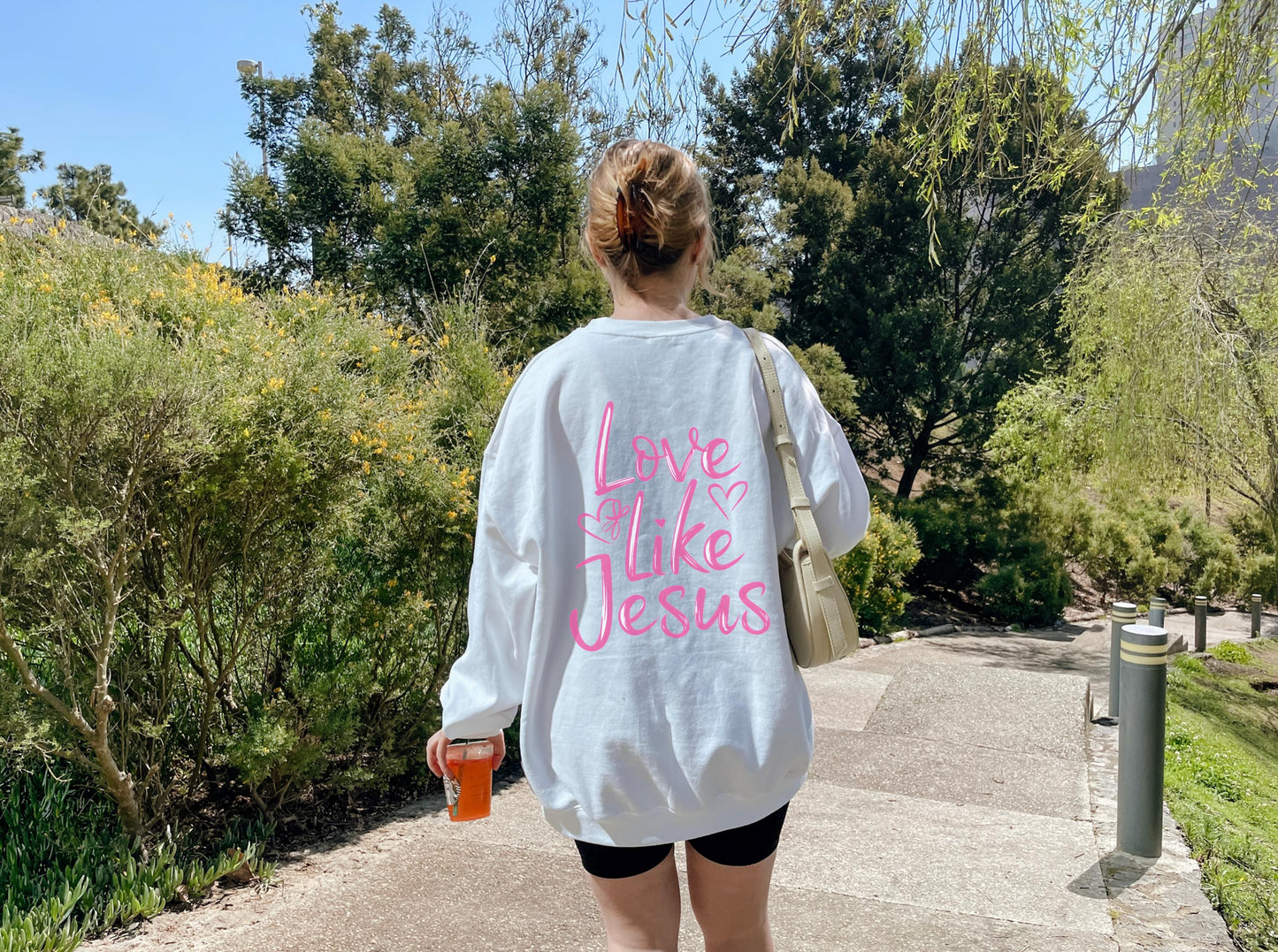 Love Like Jesus Sweatshirt: Pink Christian Coquette Hoodie