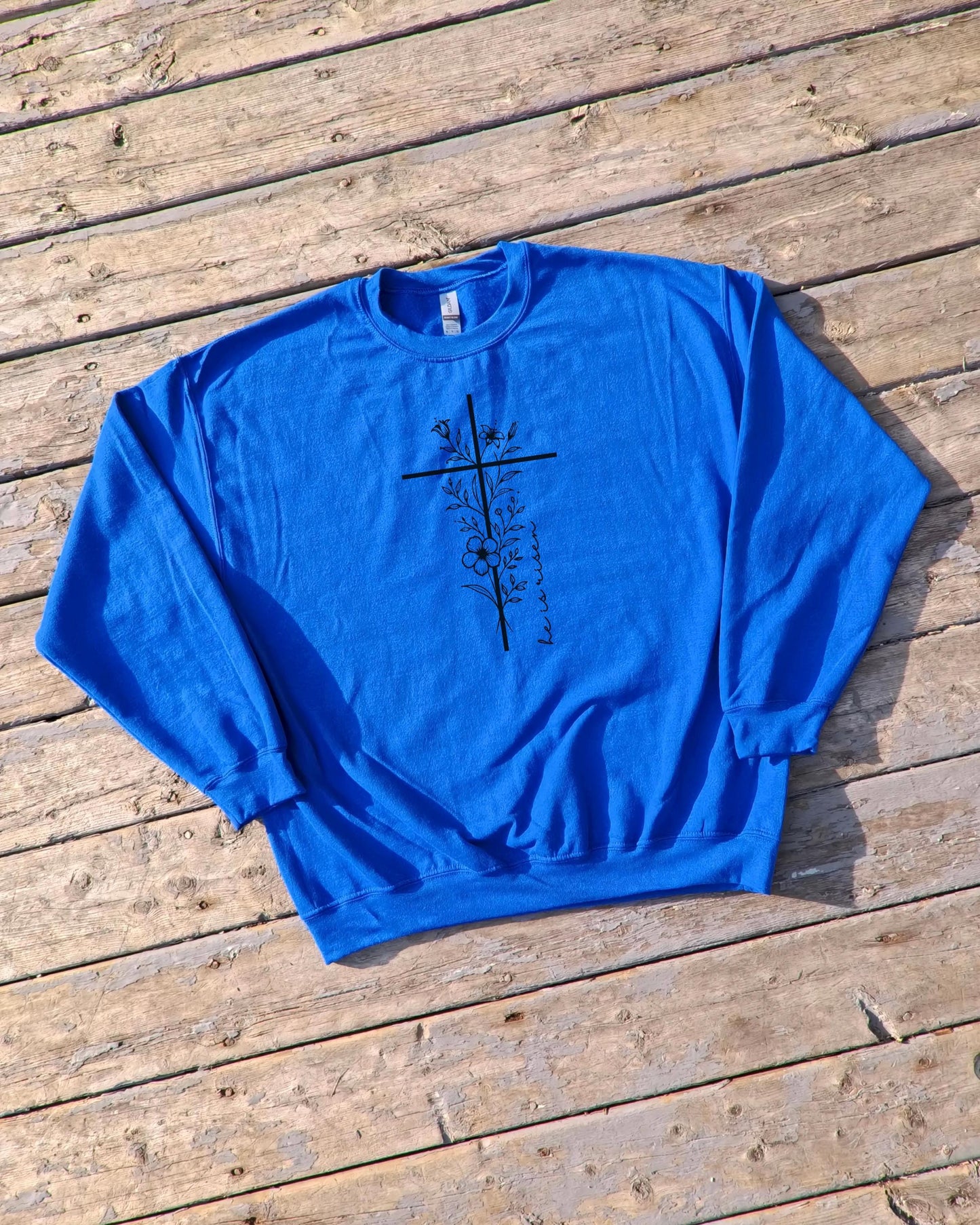 Floral Cross Christian Sweatshirt: He is Risen Easter Apparel
