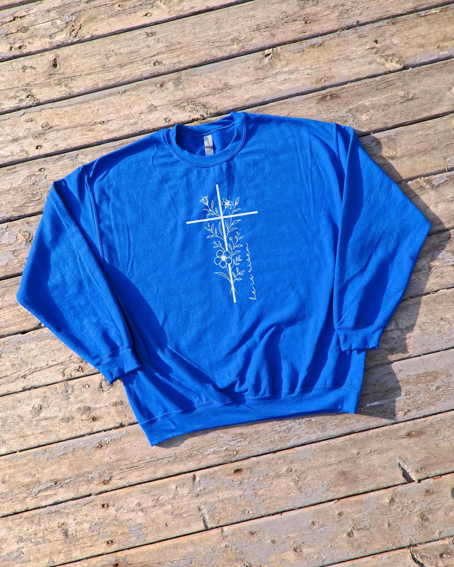 Floral Cross Christian Sweatshirt: Faith Over Fear, He is Risen