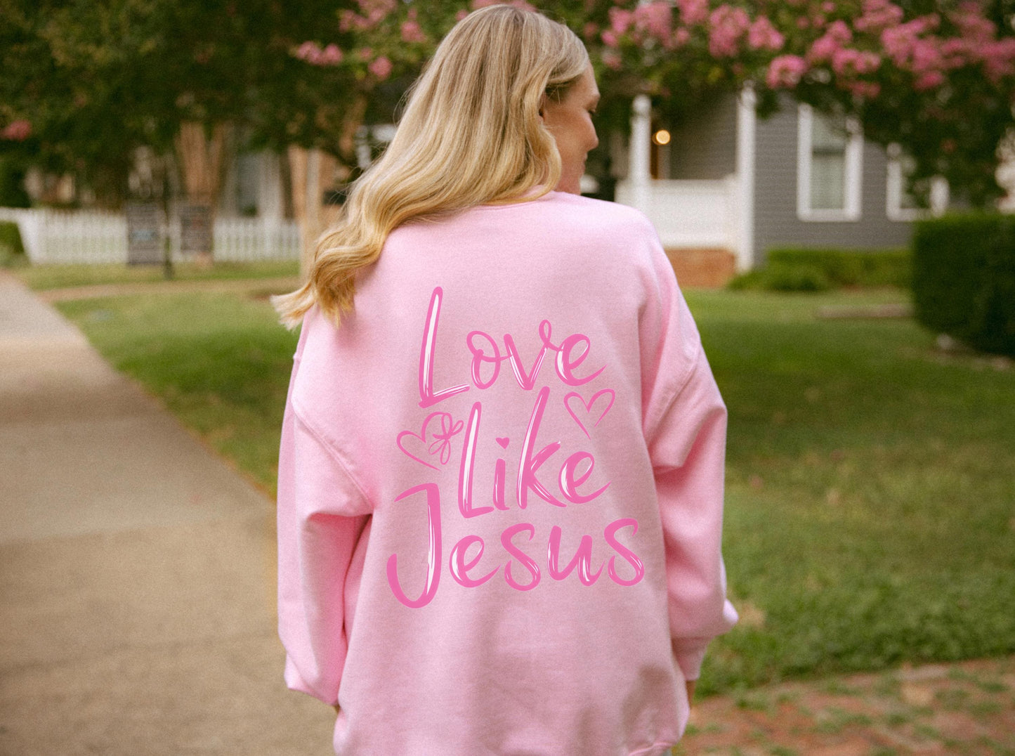 Love Like Jesus Sweatshirt: Pink Christian Coquette Hoodie