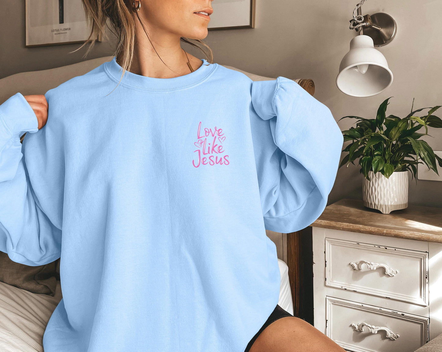 Love Like Jesus Sweatshirt: Pink Christian Coquette Hoodie