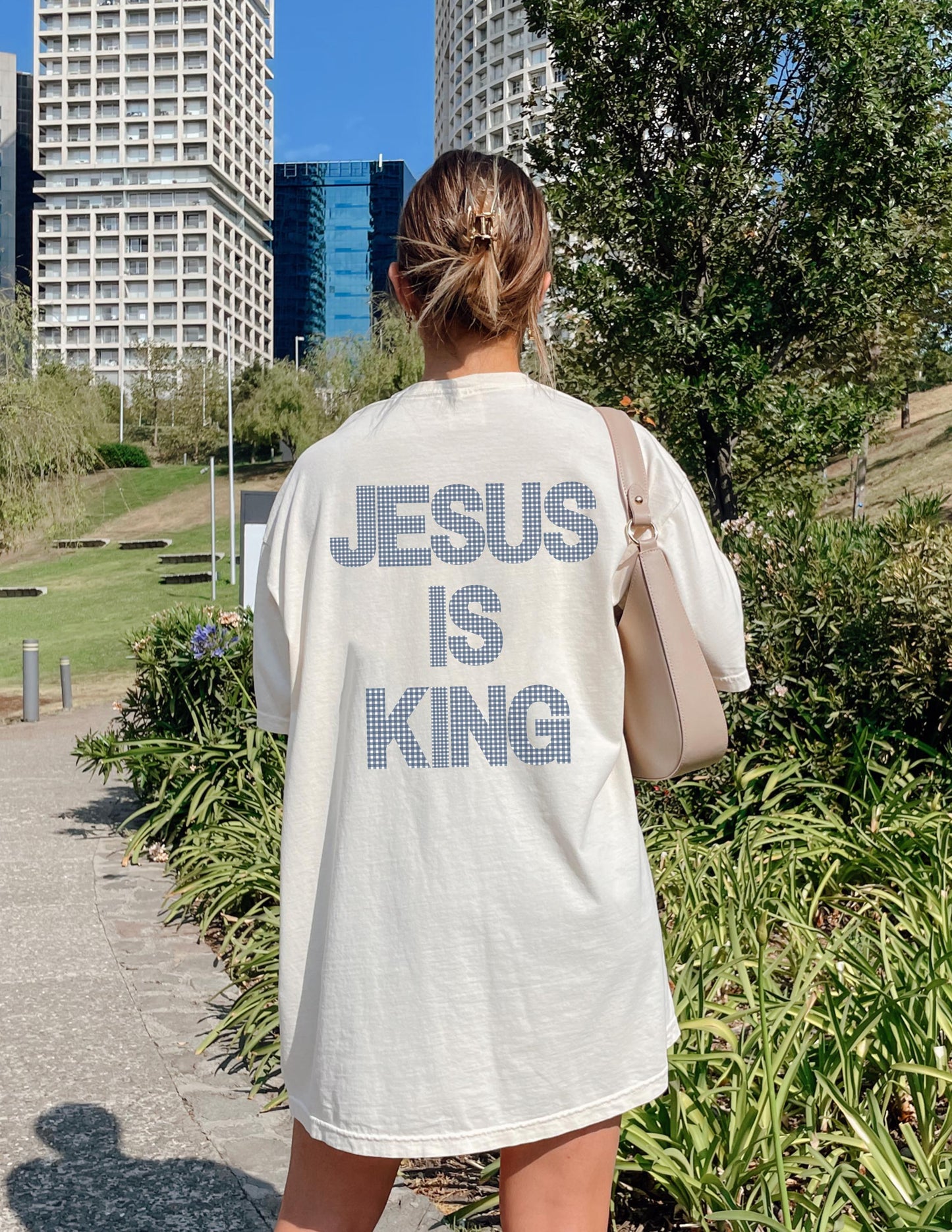 Jesus Is King Gingham T-Shirt: Christian Faith-Based Tee