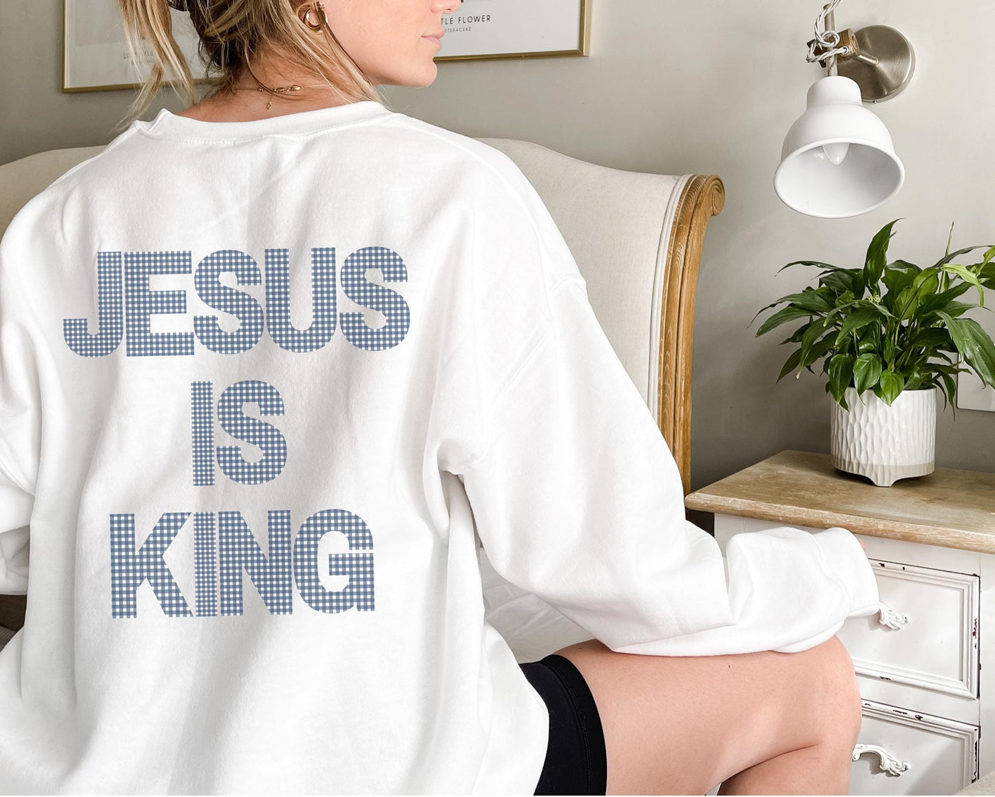 JESUS IS KING Hoodie: Christian Gingham Print Sweatshirt