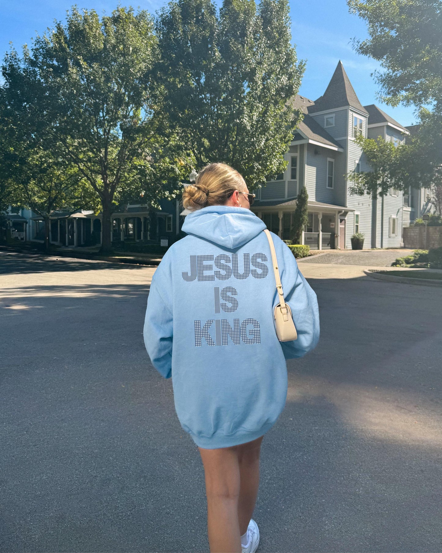 Jesus Is King Gingham Hoodie: Christian Faith Sweatshirt