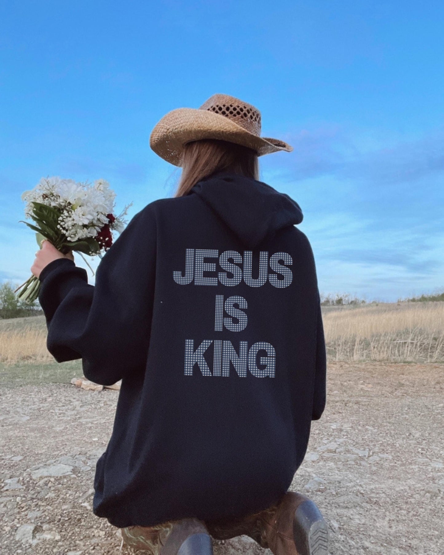 Jesus Is King Gingham Hoodie: Christian Faith Sweatshirt