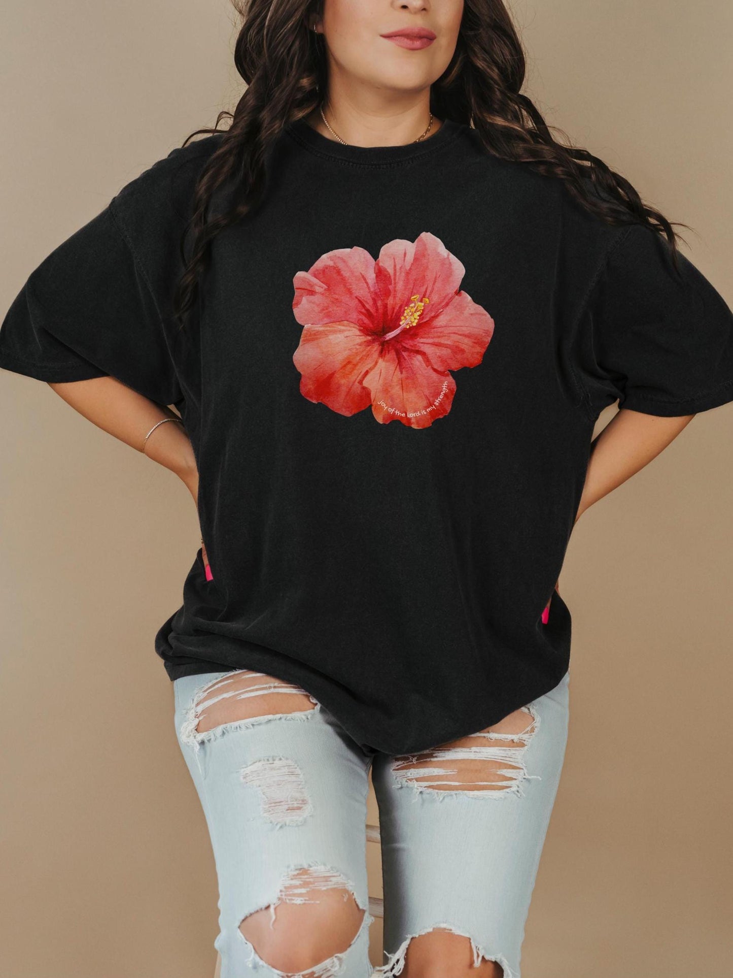 Hibiscus Flower Christian T-Shirt: Joy of the Lord Scripture Tee