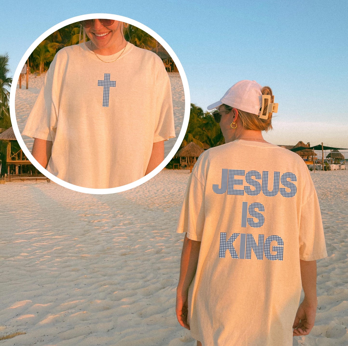 Jesus Is King Gingham T-Shirt: Christian Faith-Based Tee