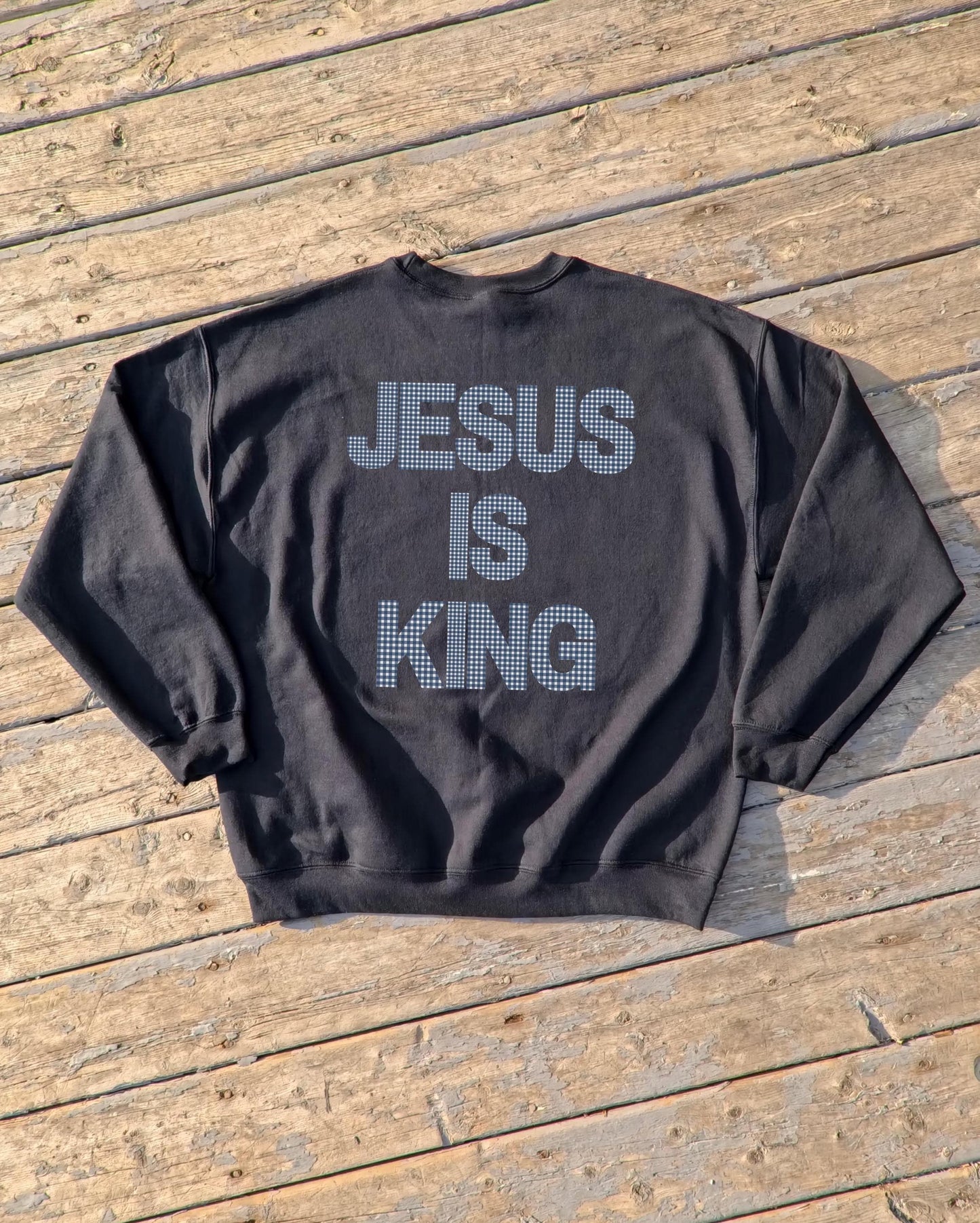 JESUS IS KING Hoodie: Christian Gingham Print Sweatshirt