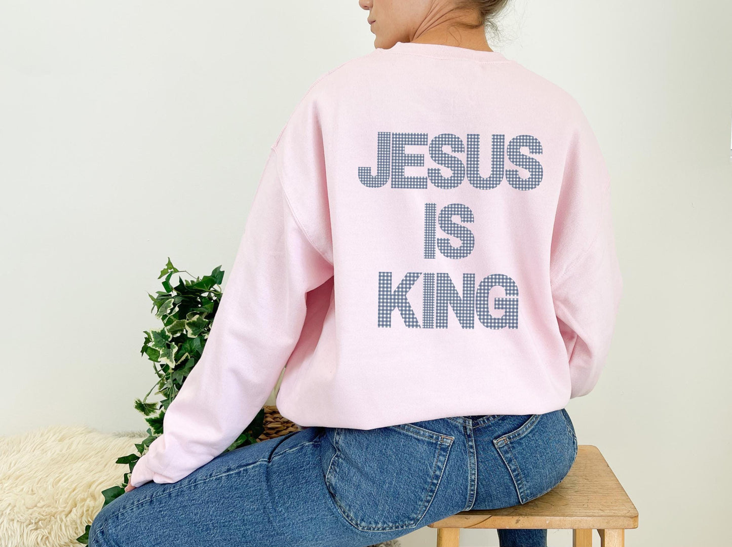 JESUS IS KING Hoodie: Christian Gingham Print Sweatshirt
