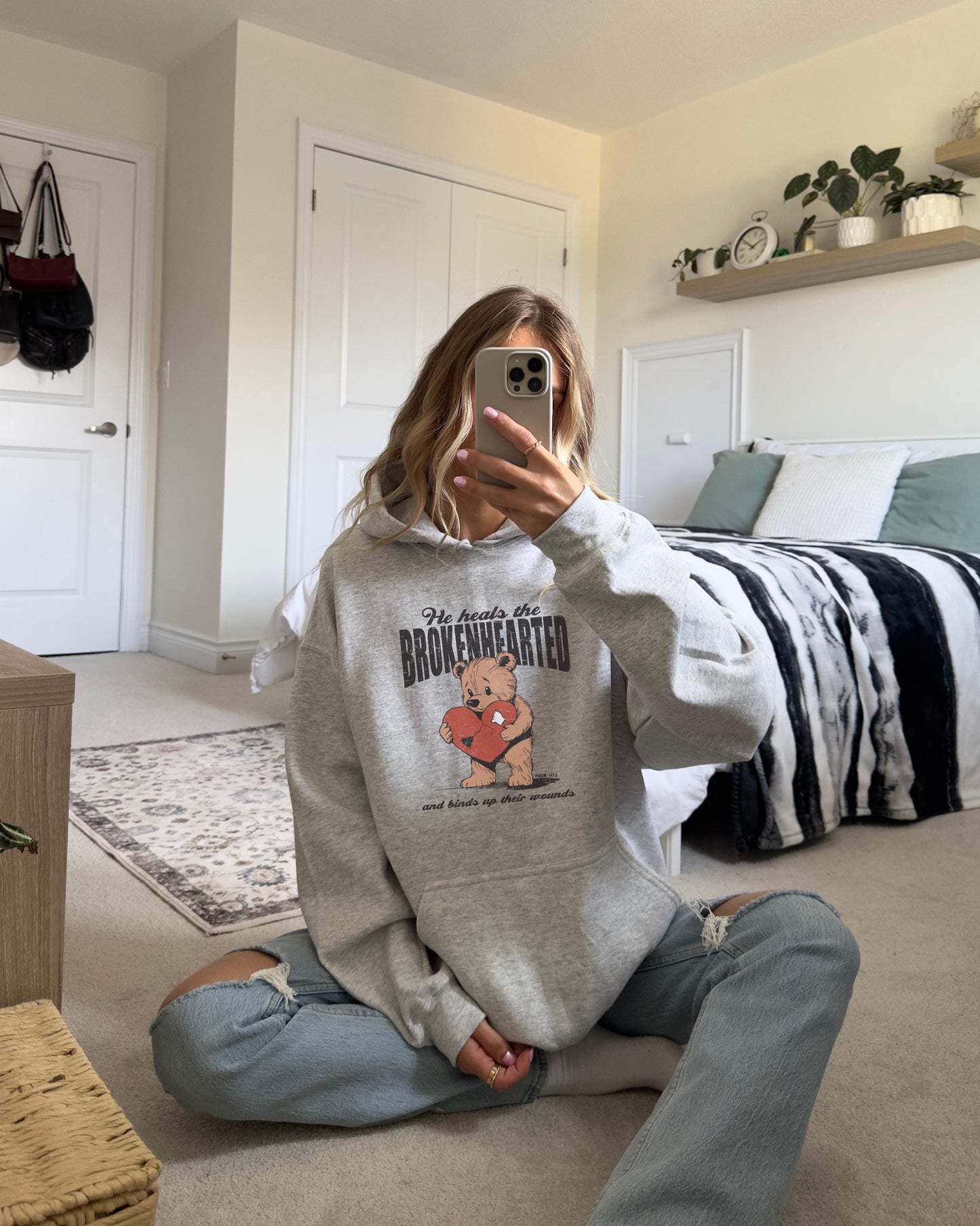 Brokenhearted Hoodie, Christian Sweatshirt, Psalm 147:3 Bible Verse Hoodie, Healing Gift for Her, Scripture Hoodie, Jesus Hoodie, Y2K Hoodie