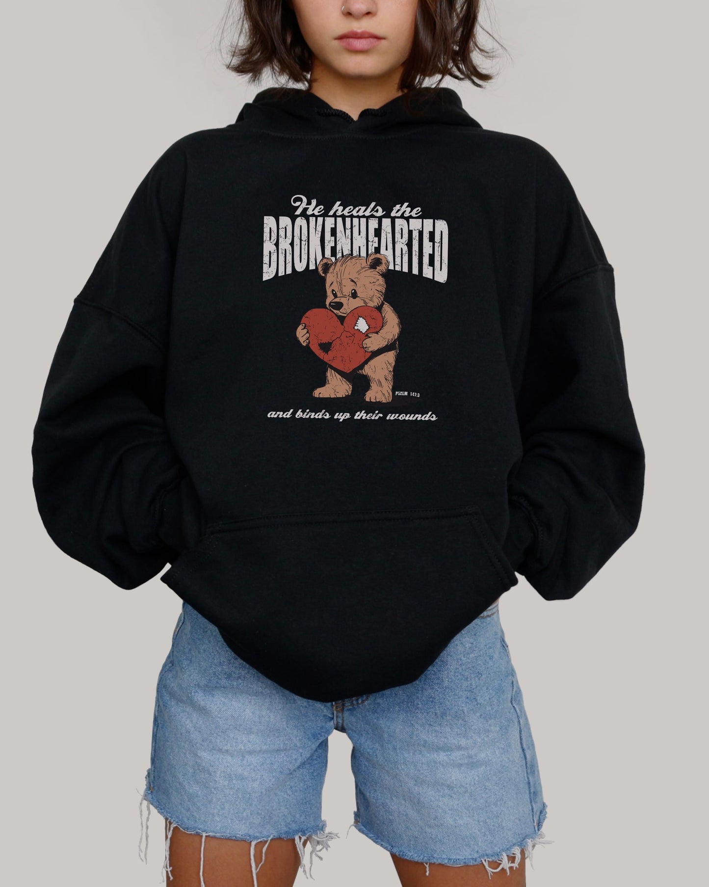 Brokenhearted Hoodie, Christian Sweatshirt, Bible Verse Hoodie, Psalm 147:3 Scripture Hoodie, Healing Hoodie, Jesus Hoodie, Gift for Her