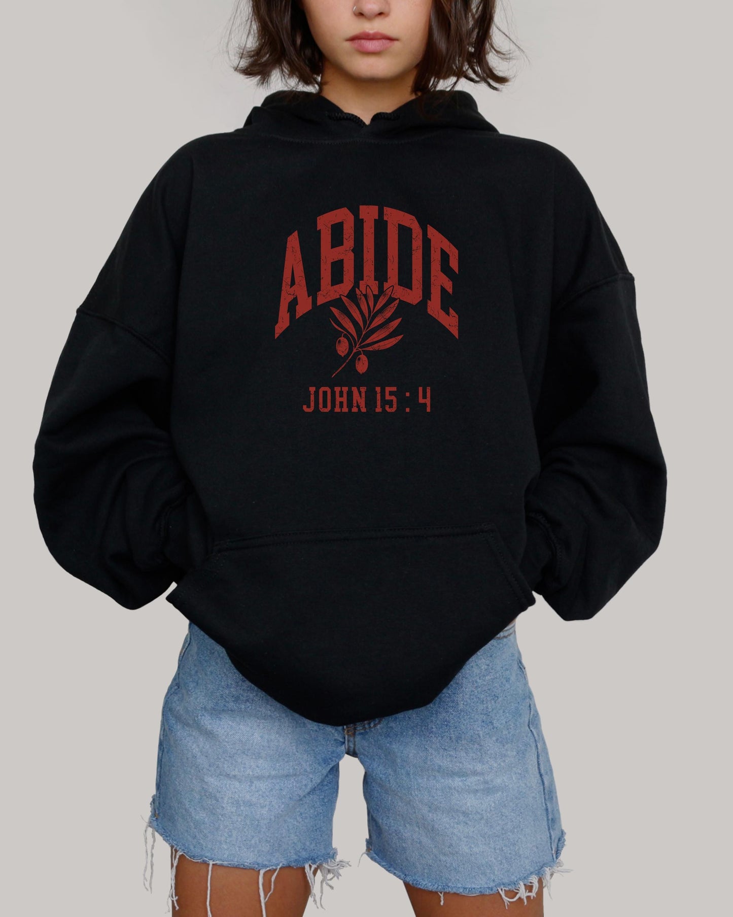 Abide Hoodie, John 15:4 Verse Hoodie, Christian Hoodie, Scripture Sweatshirt, Faith Based Hoodie, Believer Gift, Jesus Hoodie, Gift for Her