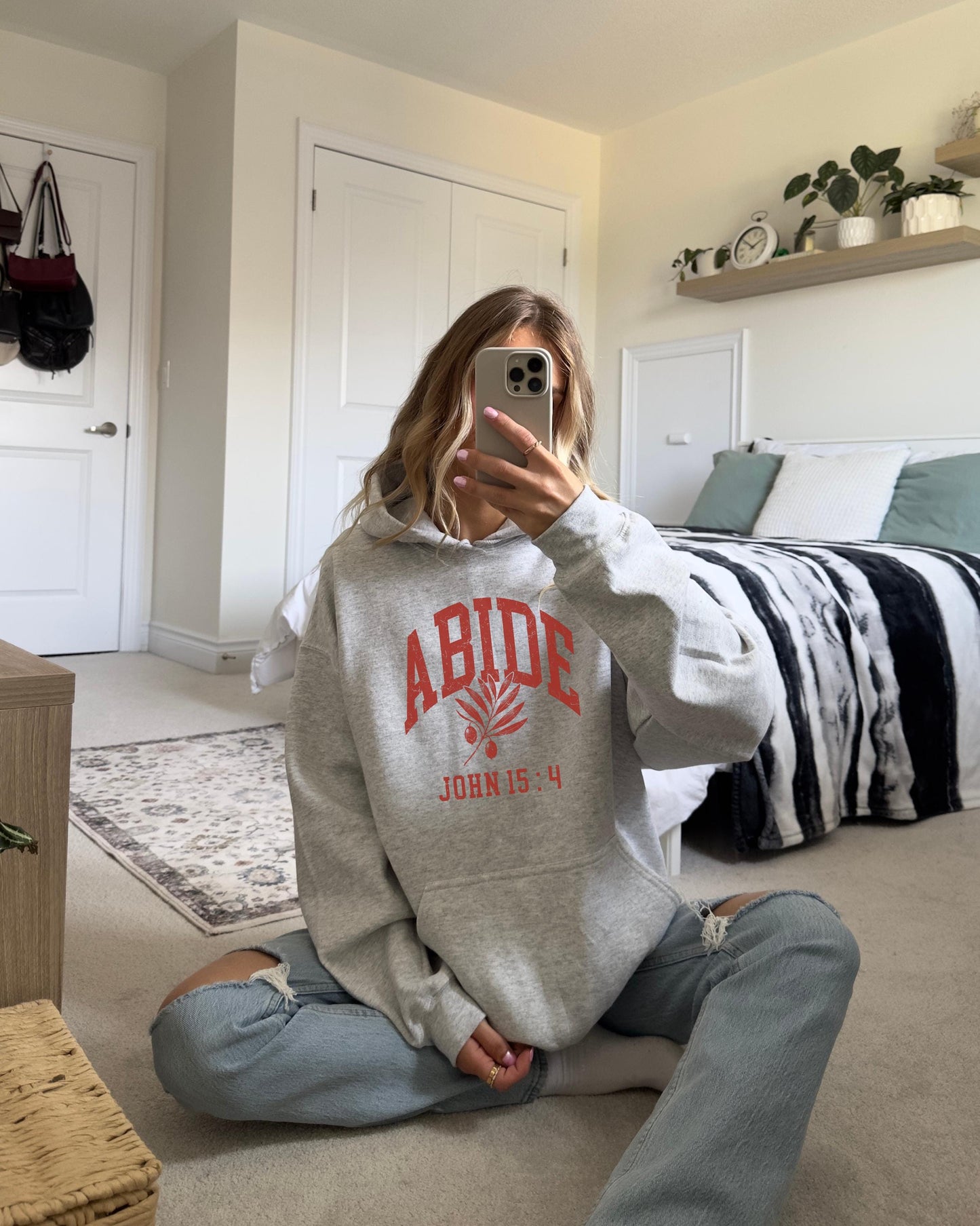Abide Hoodie, John 15:4 Verse Hoodie, Christian Hoodie, Scripture Sweatshirt, Faith Based Hoodie, Believer Gift, Jesus Hoodie, Gift for Her