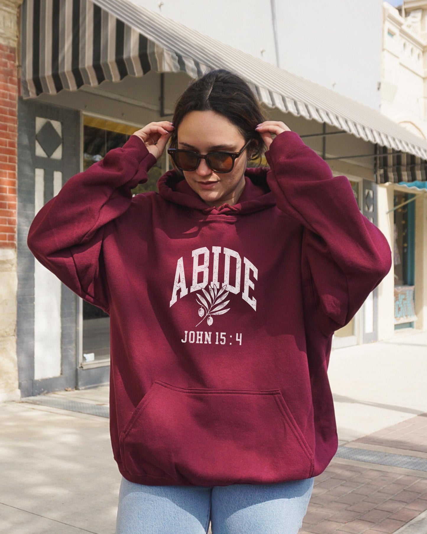 Abide Hoodie, John 15:4 Bible Verse Hoodie, Christian Hoodie, Scripture Hoodie, Faith Based Hoodie, Gift for Her, Olive Branch Jesus Hoodie