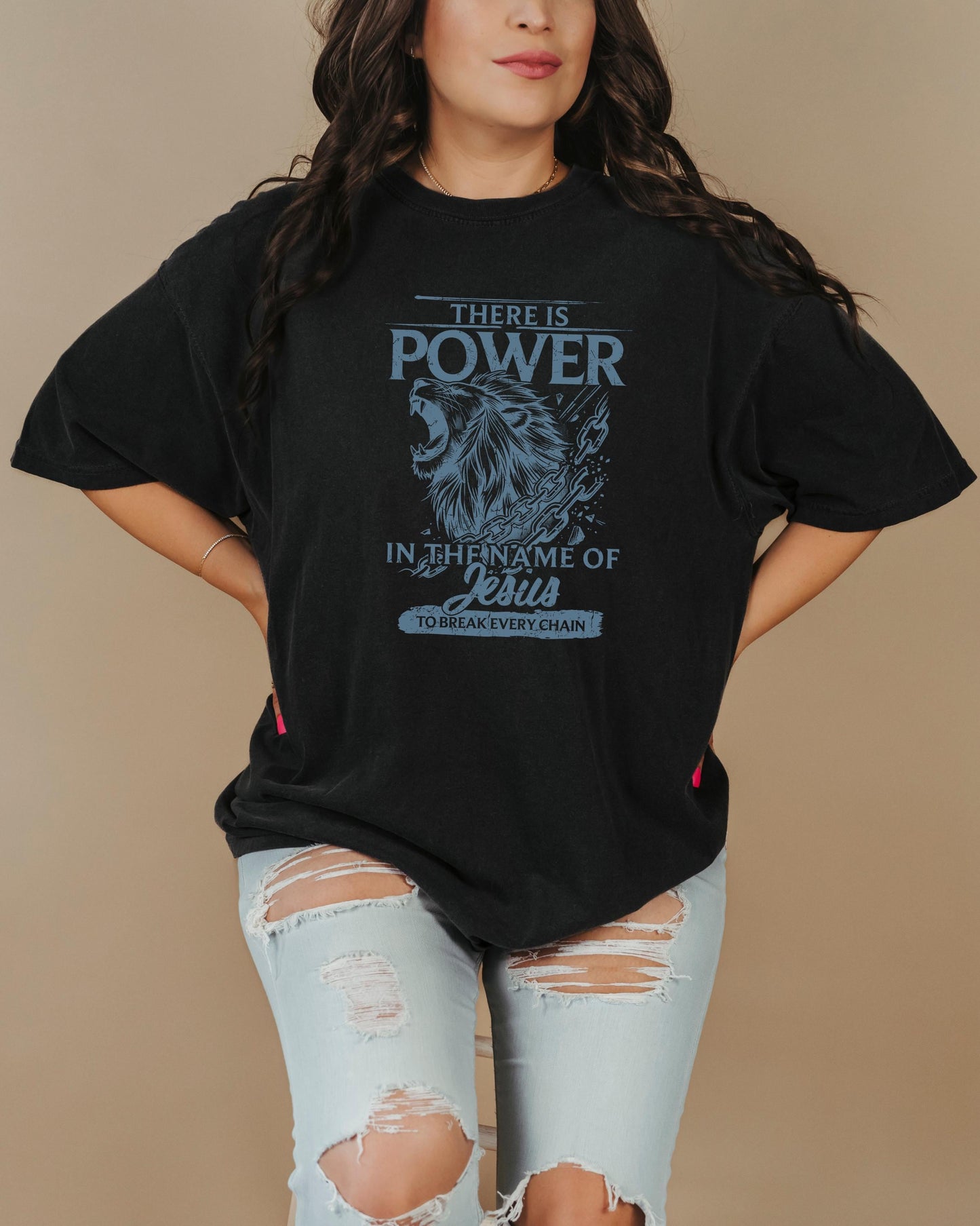 Power in Jesus Name T-Shirt: Christian Lion Graphic, Bold Faith Apparel