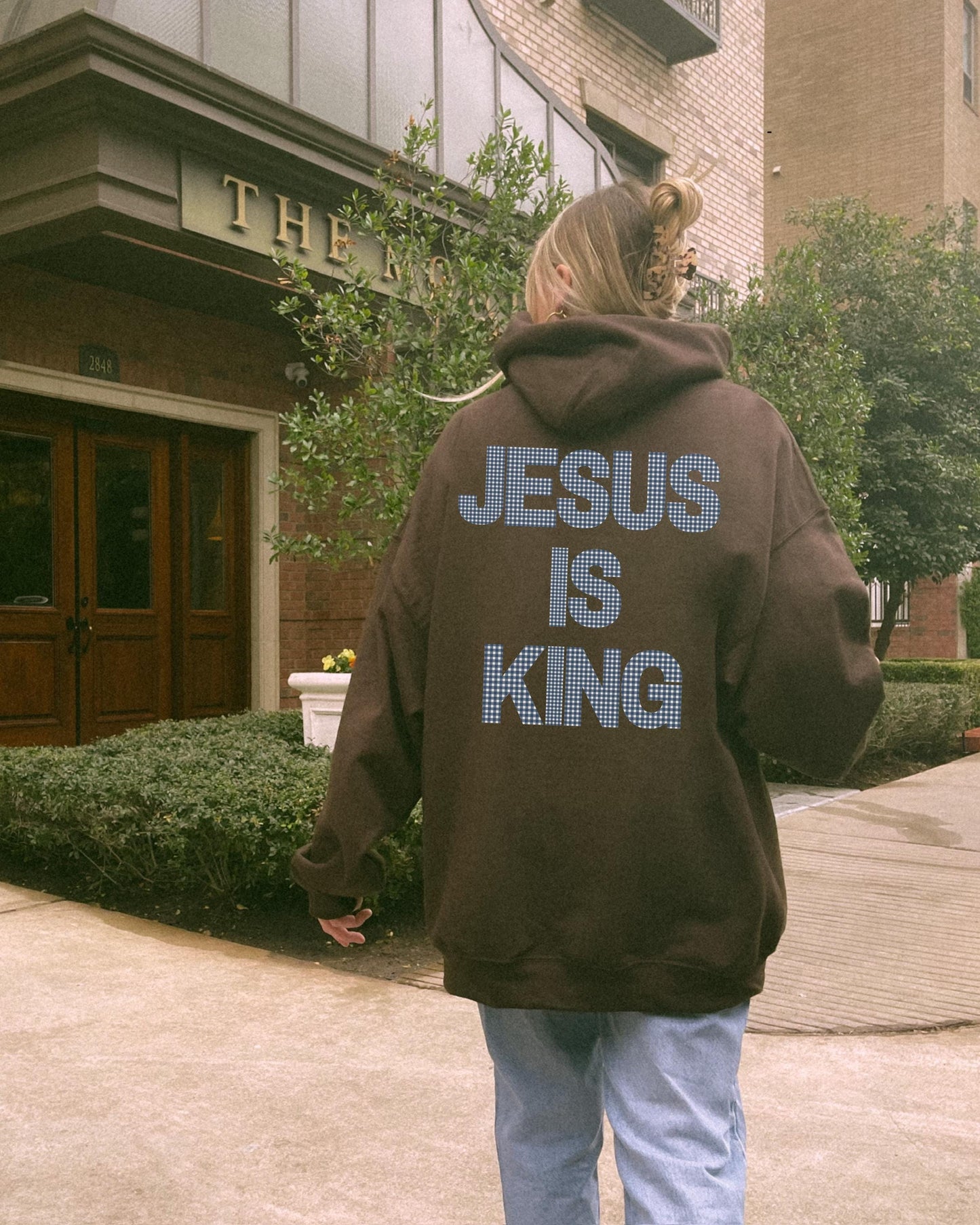 Jesus Is King Gingham Hoodie: Christian Faith Sweatshirt