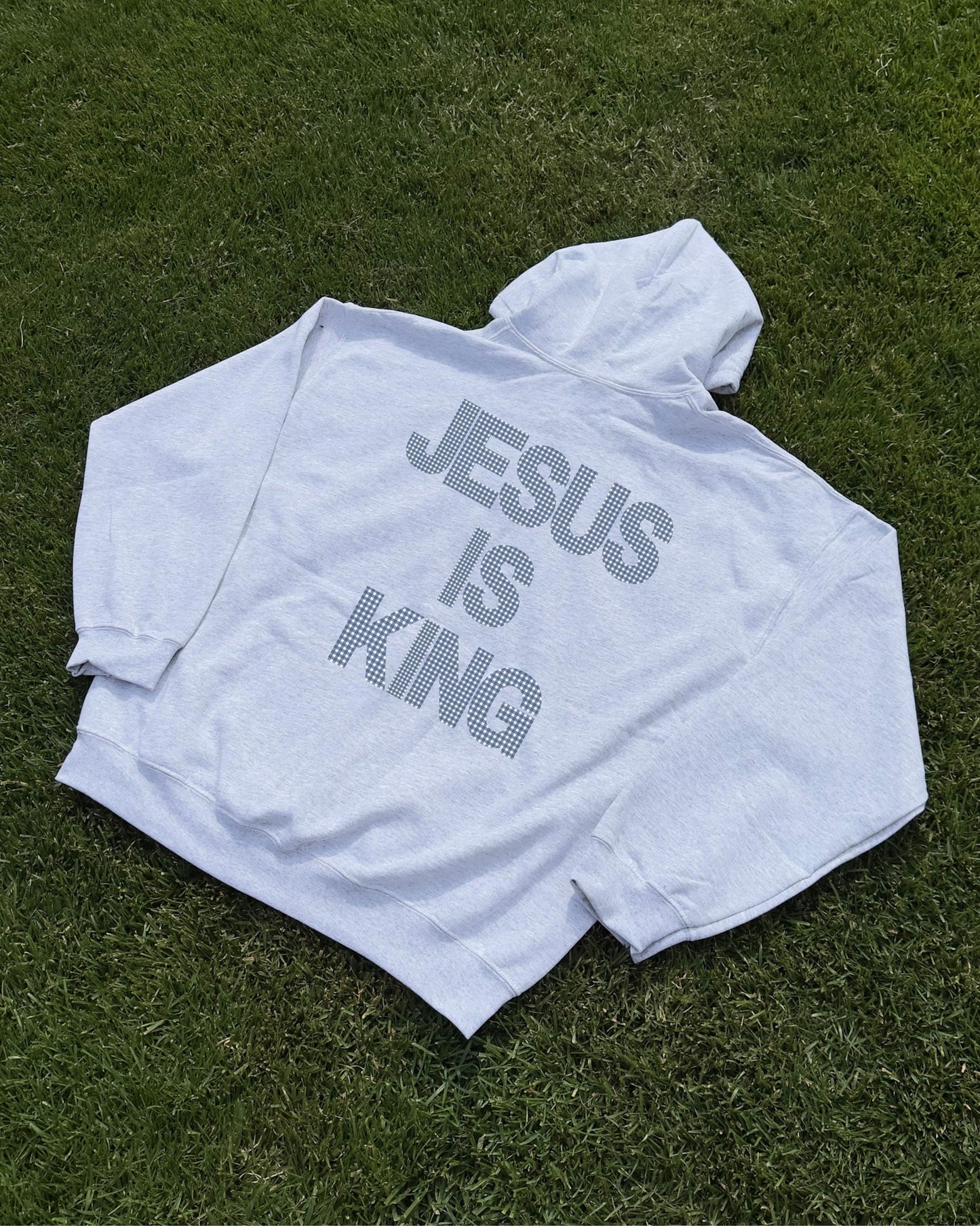 Jesus Is King Gingham Hoodie: Christian Faith Sweatshirt