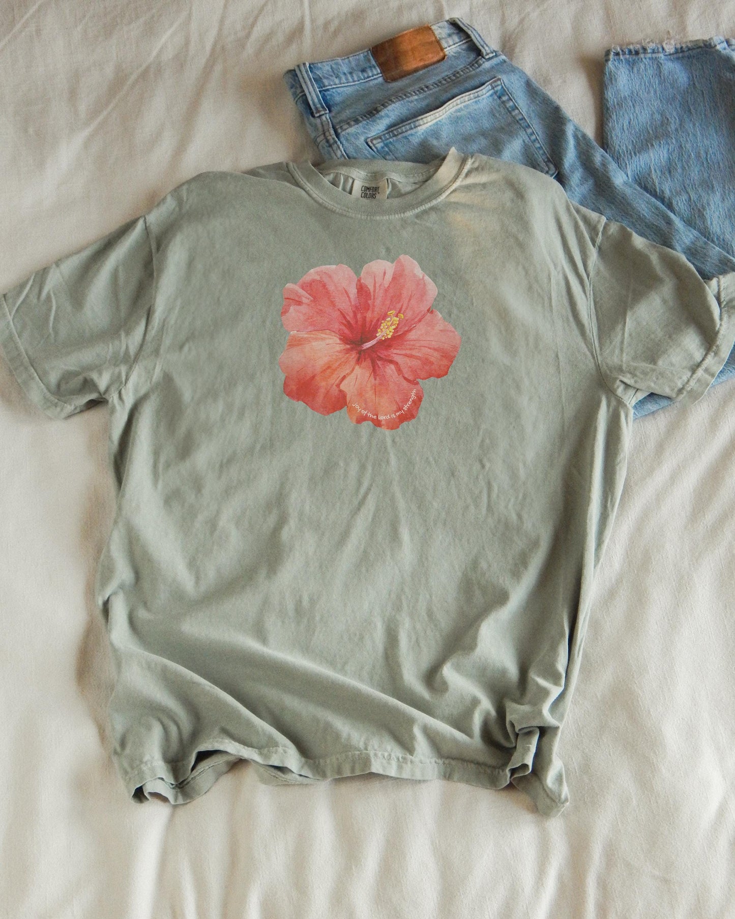 Hibiscus Flower Christian T-Shirt: Joy of the Lord Scripture Tee