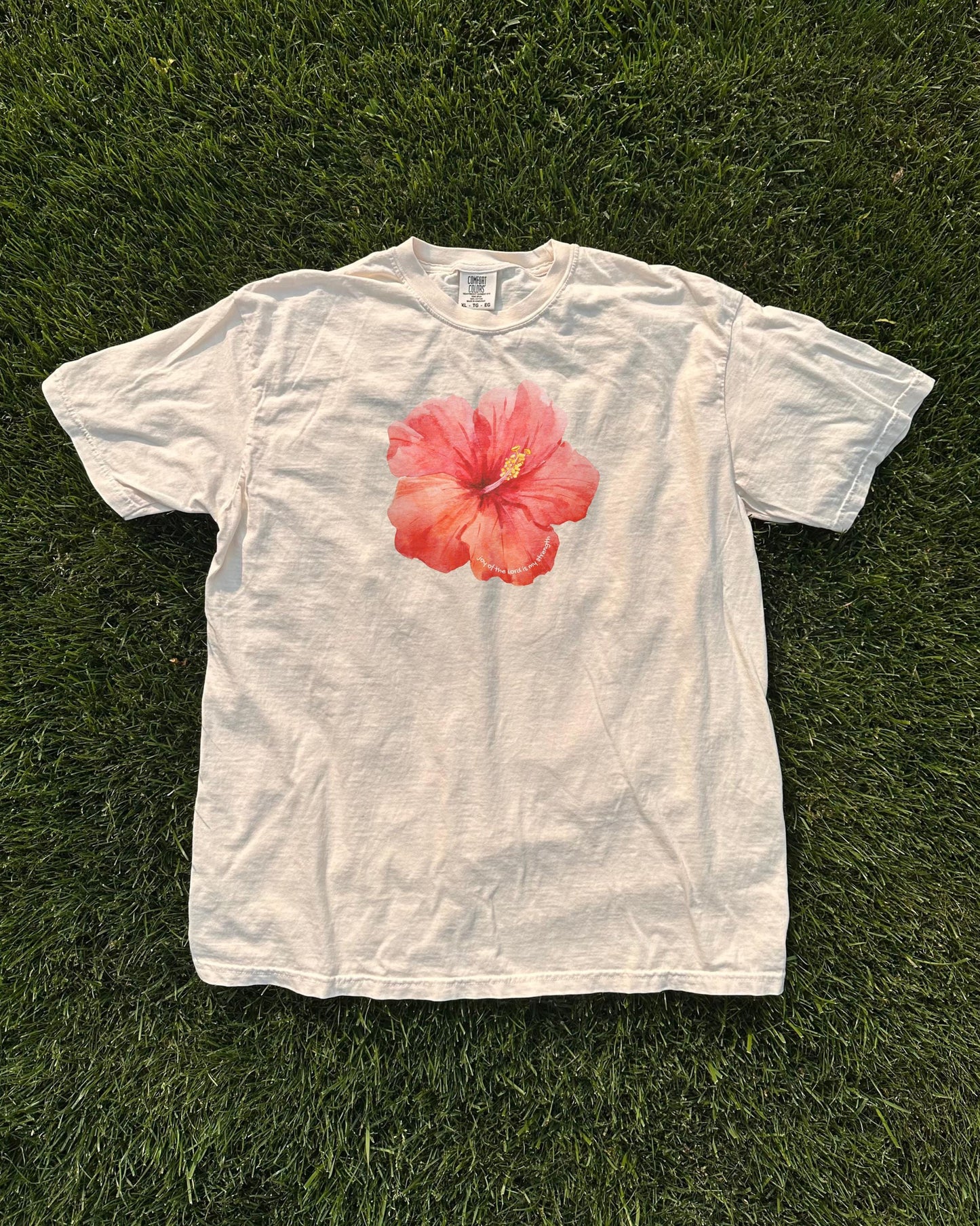 Hibiscus Flower Christian T-Shirt: Joy of the Lord Scripture Tee