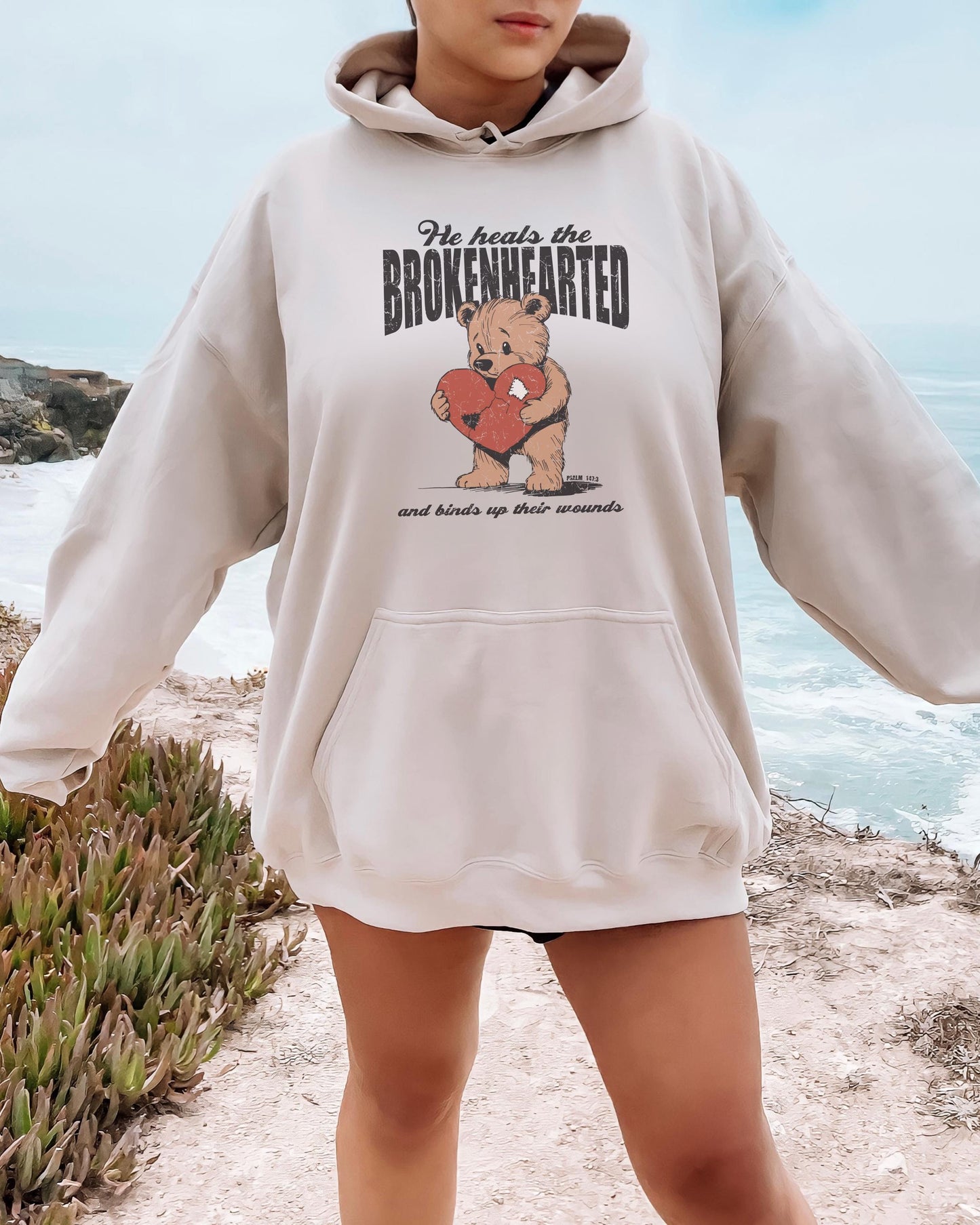 Brokenhearted Hoodie, Christian Sweatshirt, Psalm 147:3 Bible Verse Hoodie, Healing Gift for Her, Scripture Hoodie, Jesus Hoodie, Y2K Hoodie