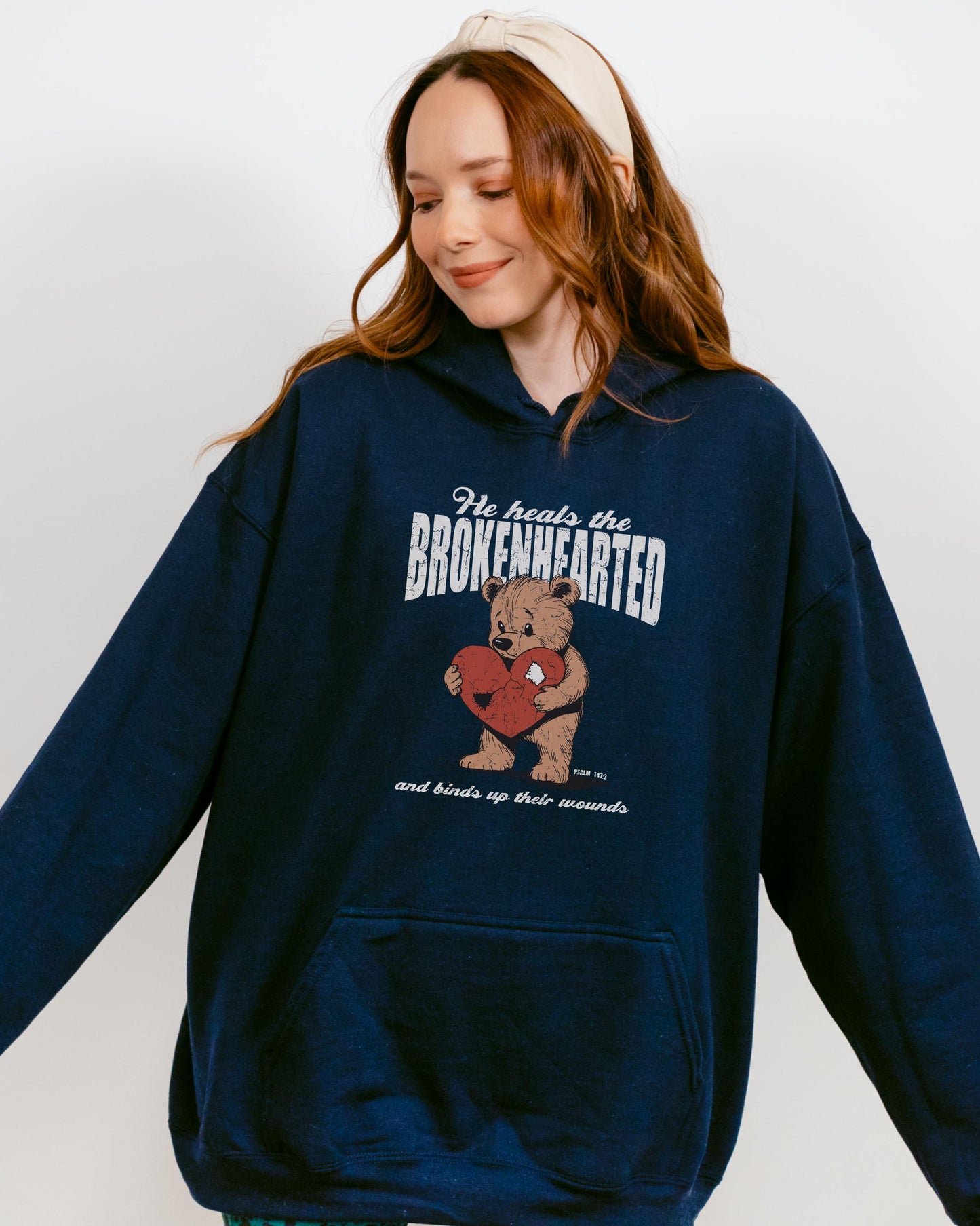 Brokenhearted Hoodie, Christian Sweatshirt, Bible Verse Hoodie, Psalm 147:3 Scripture Hoodie, Healing Hoodie, Jesus Hoodie, Gift for Her