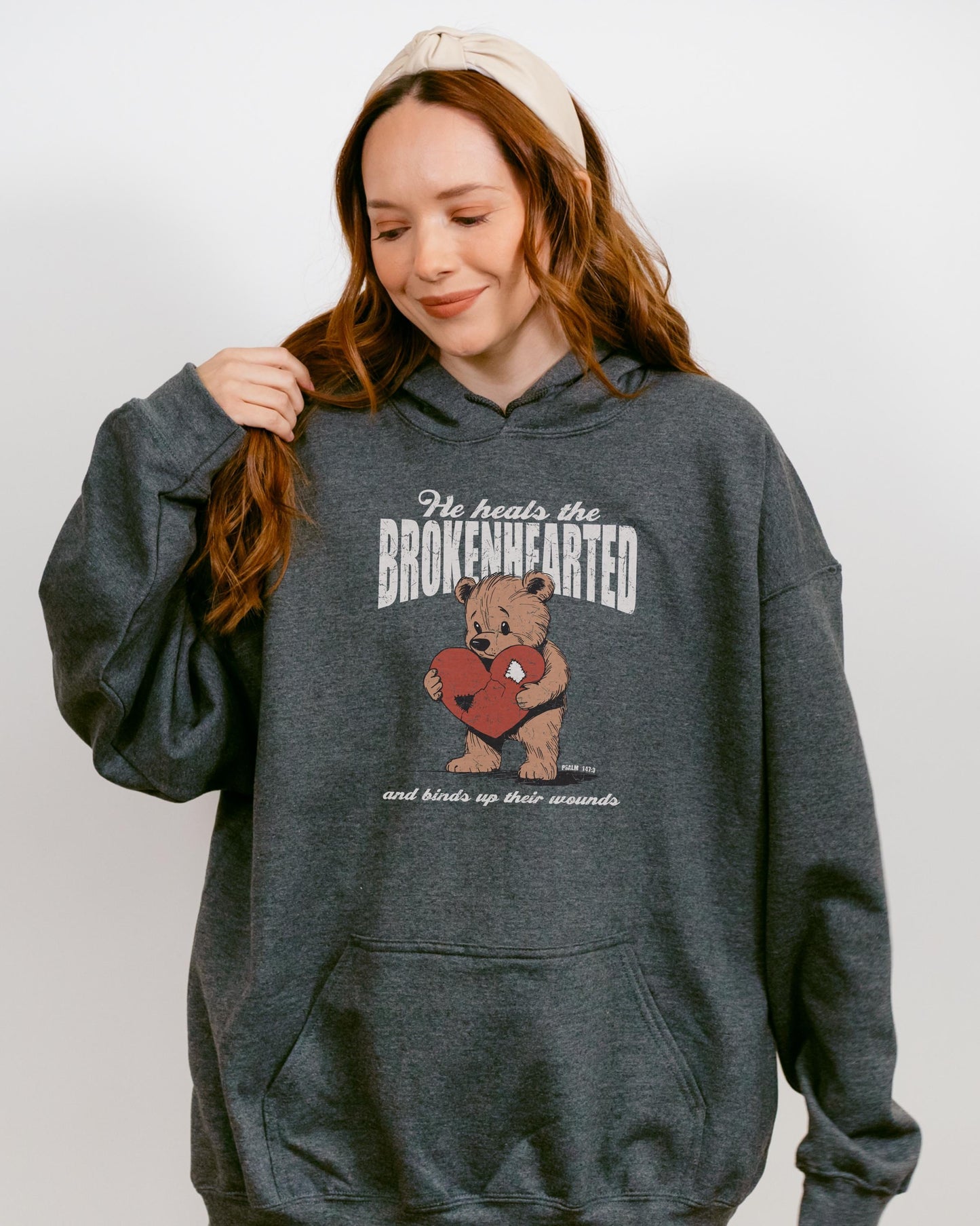 Brokenhearted Hoodie, Christian Sweatshirt, Bible Verse Hoodie, Psalm 147:3 Scripture Hoodie, Healing Hoodie, Jesus Hoodie, Gift for Her