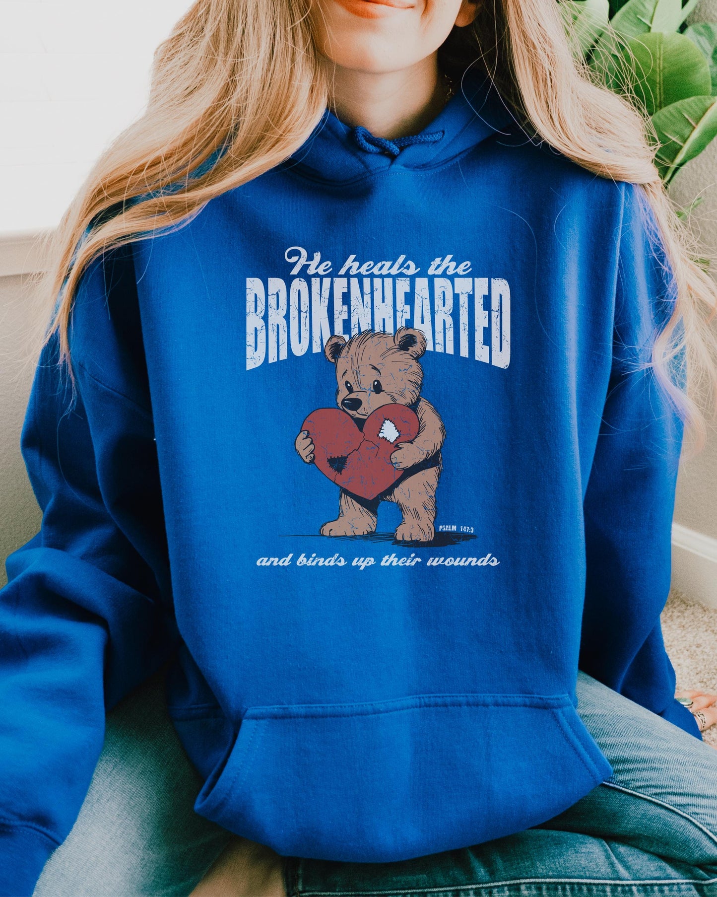 Brokenhearted Hoodie, Christian Sweatshirt, Bible Verse Hoodie, Psalm 147:3 Scripture Hoodie, Healing Hoodie, Jesus Hoodie, Gift for Her