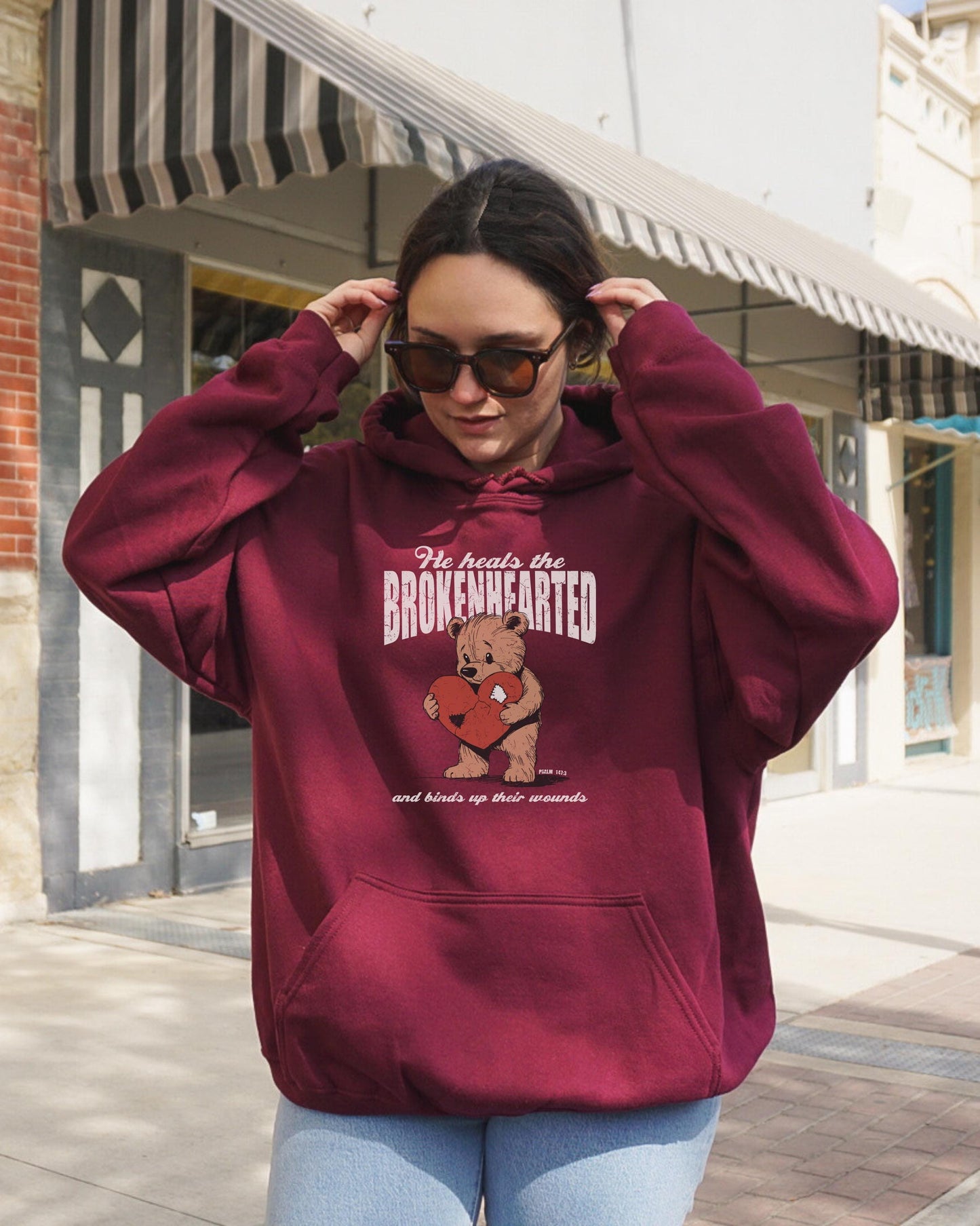 Brokenhearted Hoodie, Christian Sweatshirt, Bible Verse Hoodie, Psalm 147:3 Scripture Hoodie, Healing Hoodie, Jesus Hoodie, Gift for Her