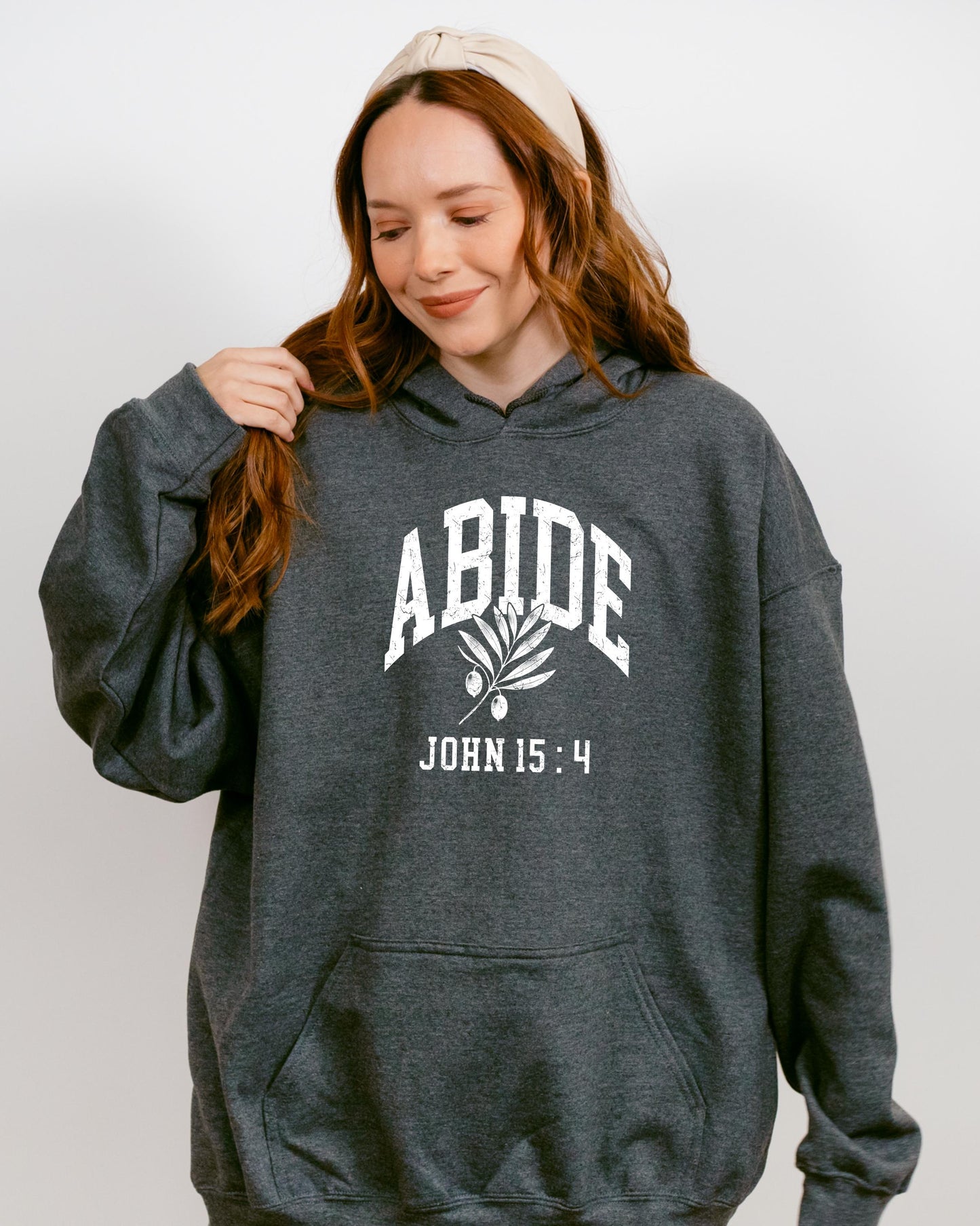 Abide Hoodie, John 15:4 Bible Verse Hoodie, Christian Hoodie, Scripture Hoodie, Faith Based Hoodie, Gift for Her, Olive Branch Jesus Hoodie
