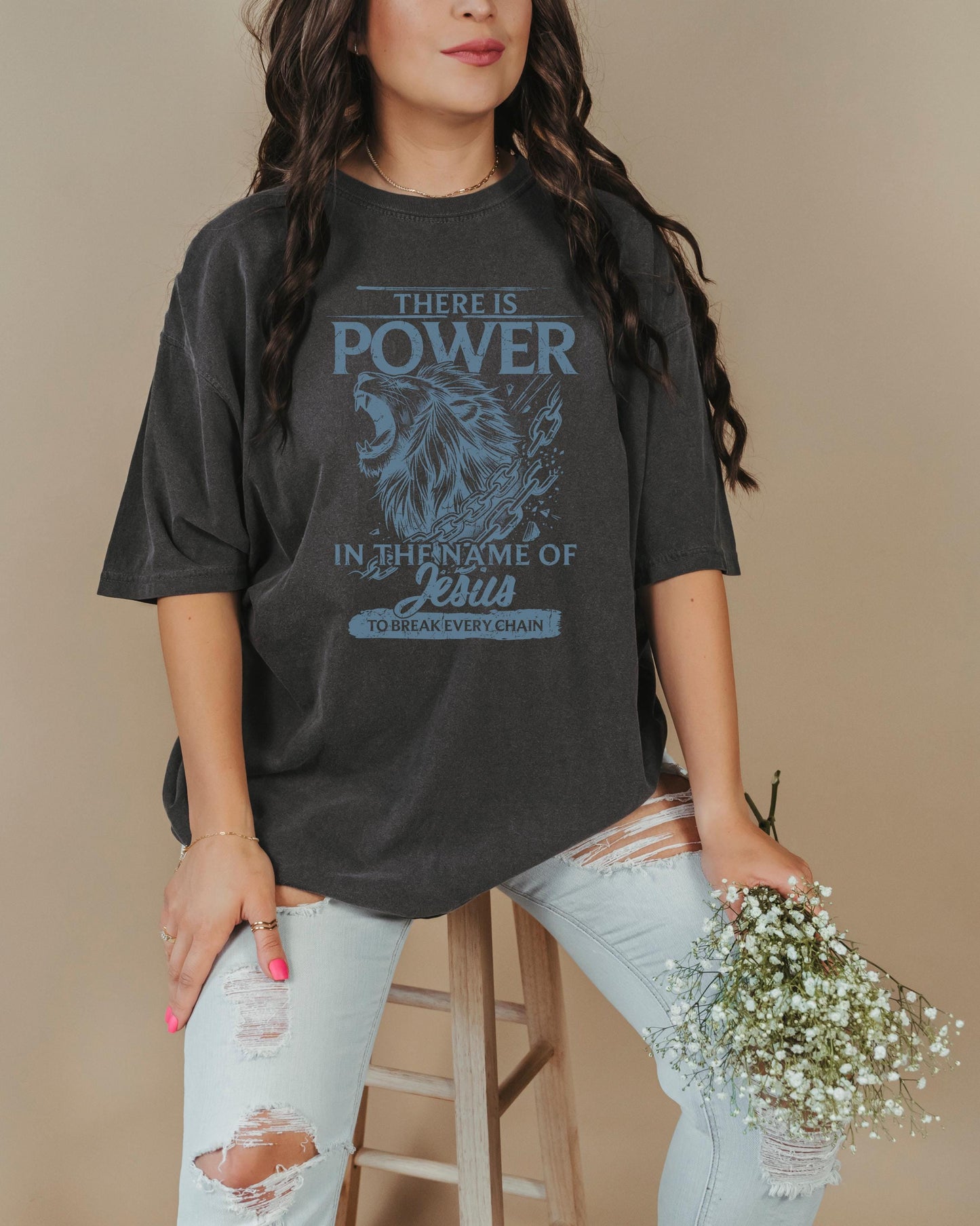 Power in Jesus Name T-Shirt: Christian Lion Graphic, Bold Faith Apparel