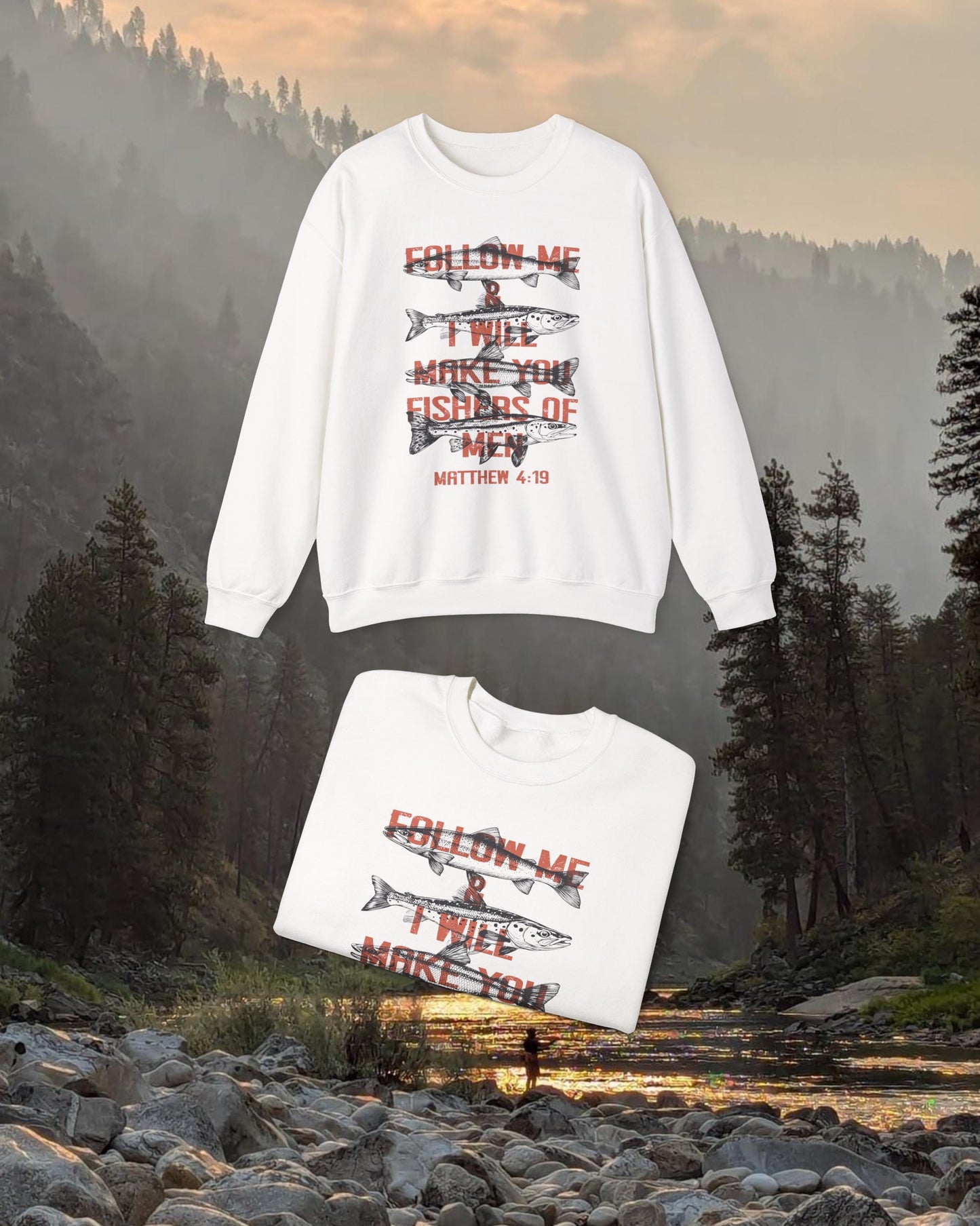 Fishers of Men Crewneck, Matthew 4:19 Sweatshirt, Christian Fishing Sweater, Faith Based Outdoor Apparel, Bible Verse Crewneck, Gift for Him