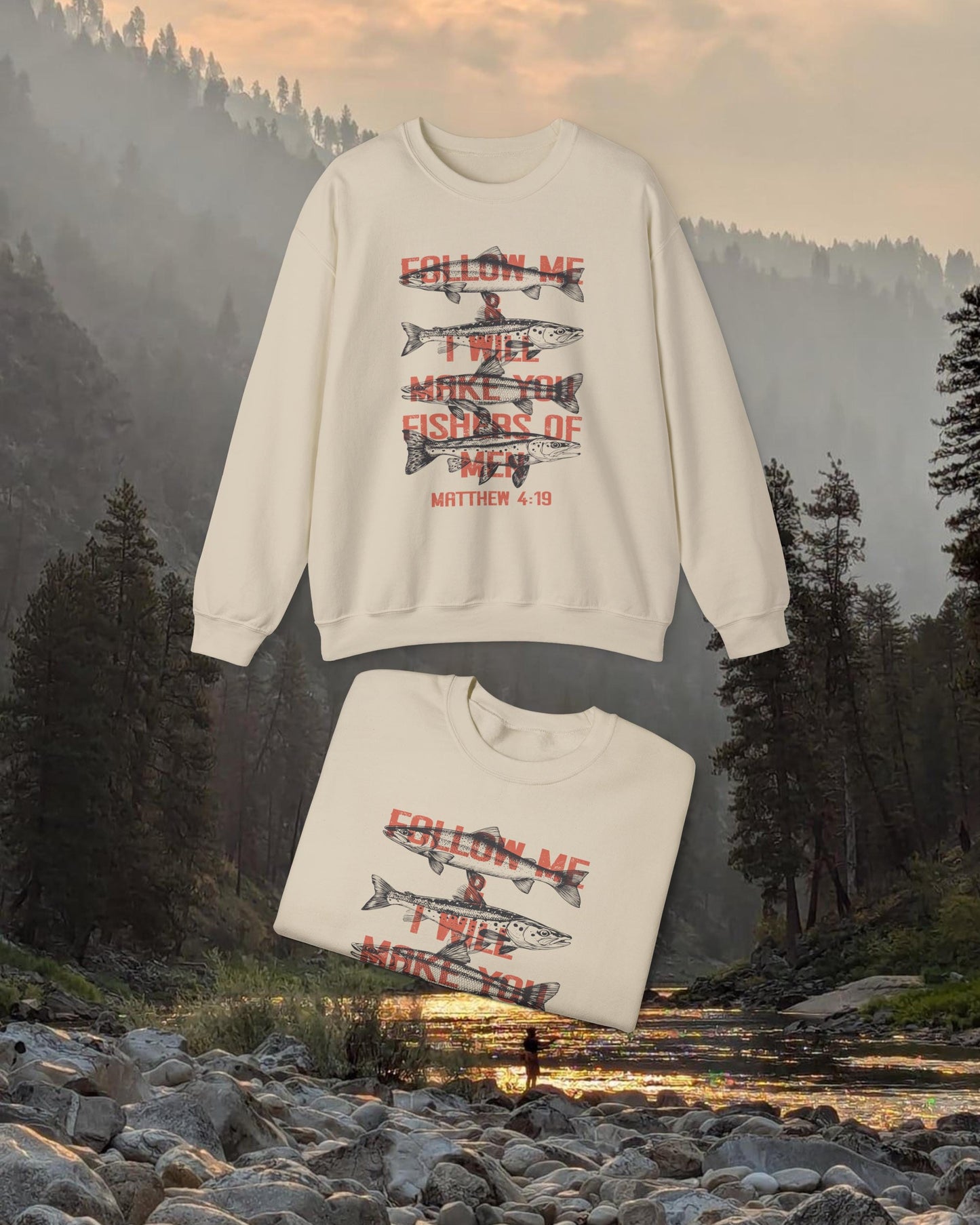Fishers of Men Crewneck, Matthew 4:19 Sweatshirt, Christian Fishing Sweater, Faith Based Outdoor Apparel, Bible Verse Crewneck, Gift for Him