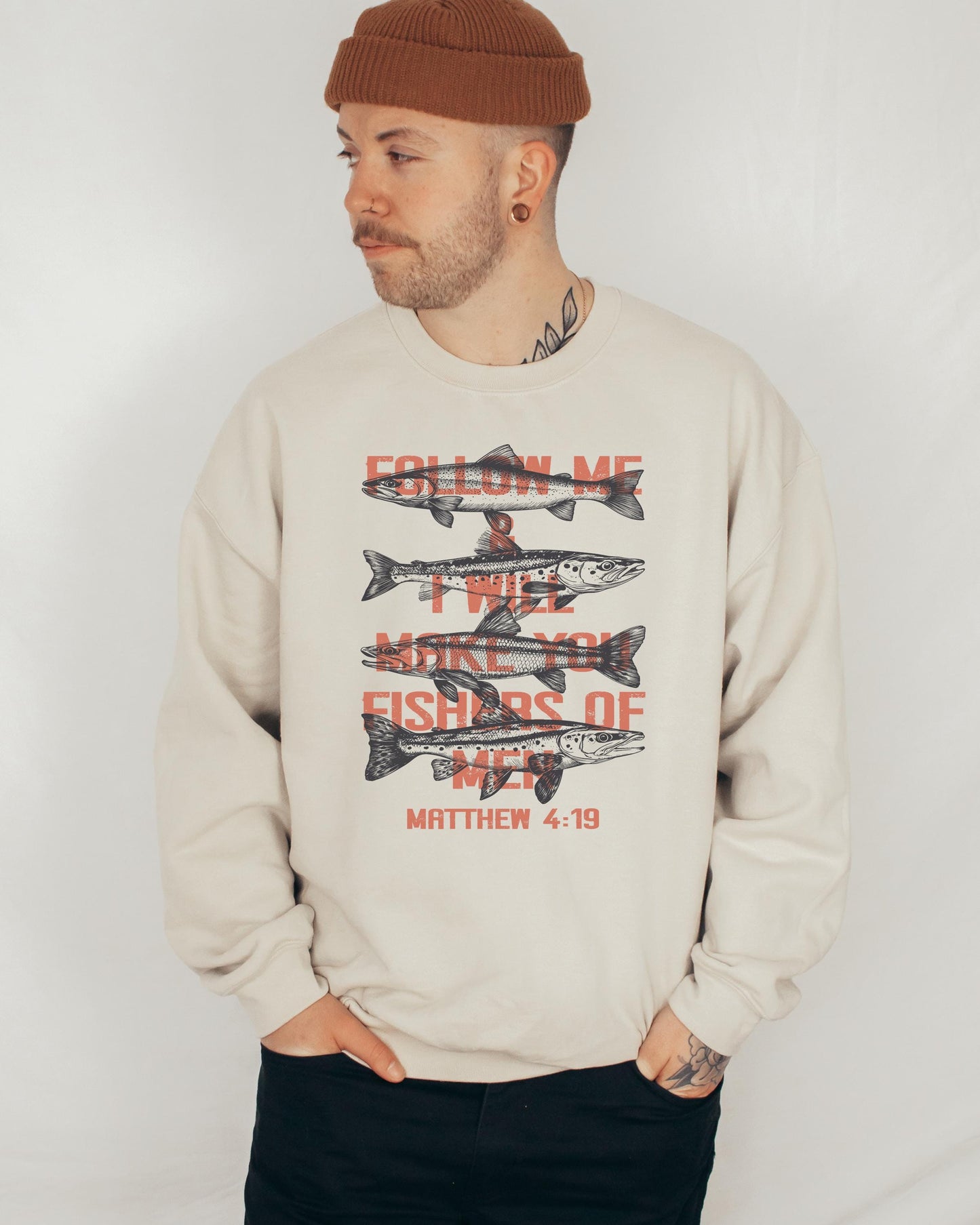 Fishers of Men Crewneck, Matthew 4:19 Sweatshirt, Christian Fishing Sweater, Faith Based Outdoor Apparel, Bible Verse Crewneck, Gift for Him