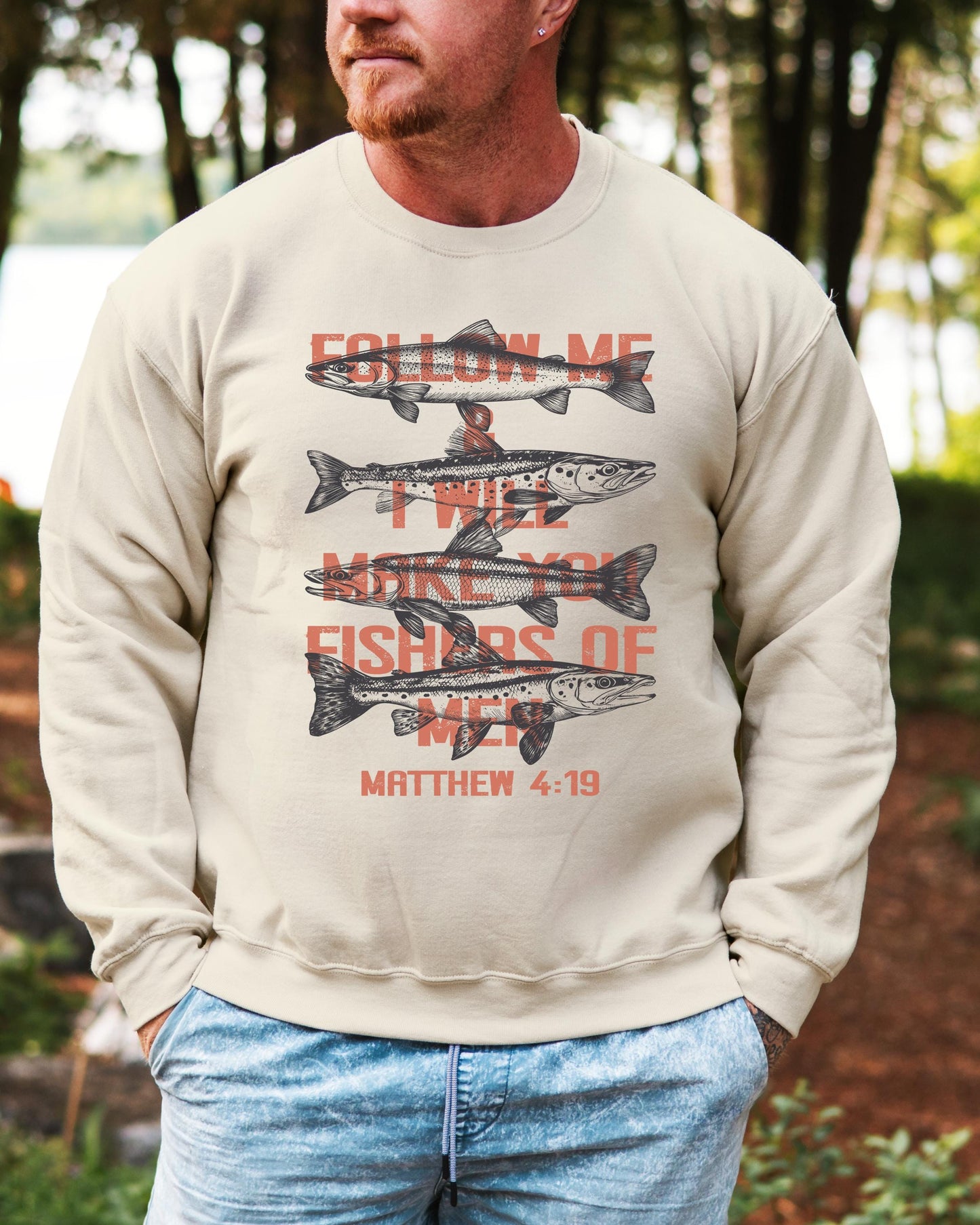 Fishers of Men Crewneck, Matthew 4:19 Sweatshirt, Christian Fishing Sweater, Faith Based Outdoor Apparel, Bible Verse Crewneck, Gift for Him