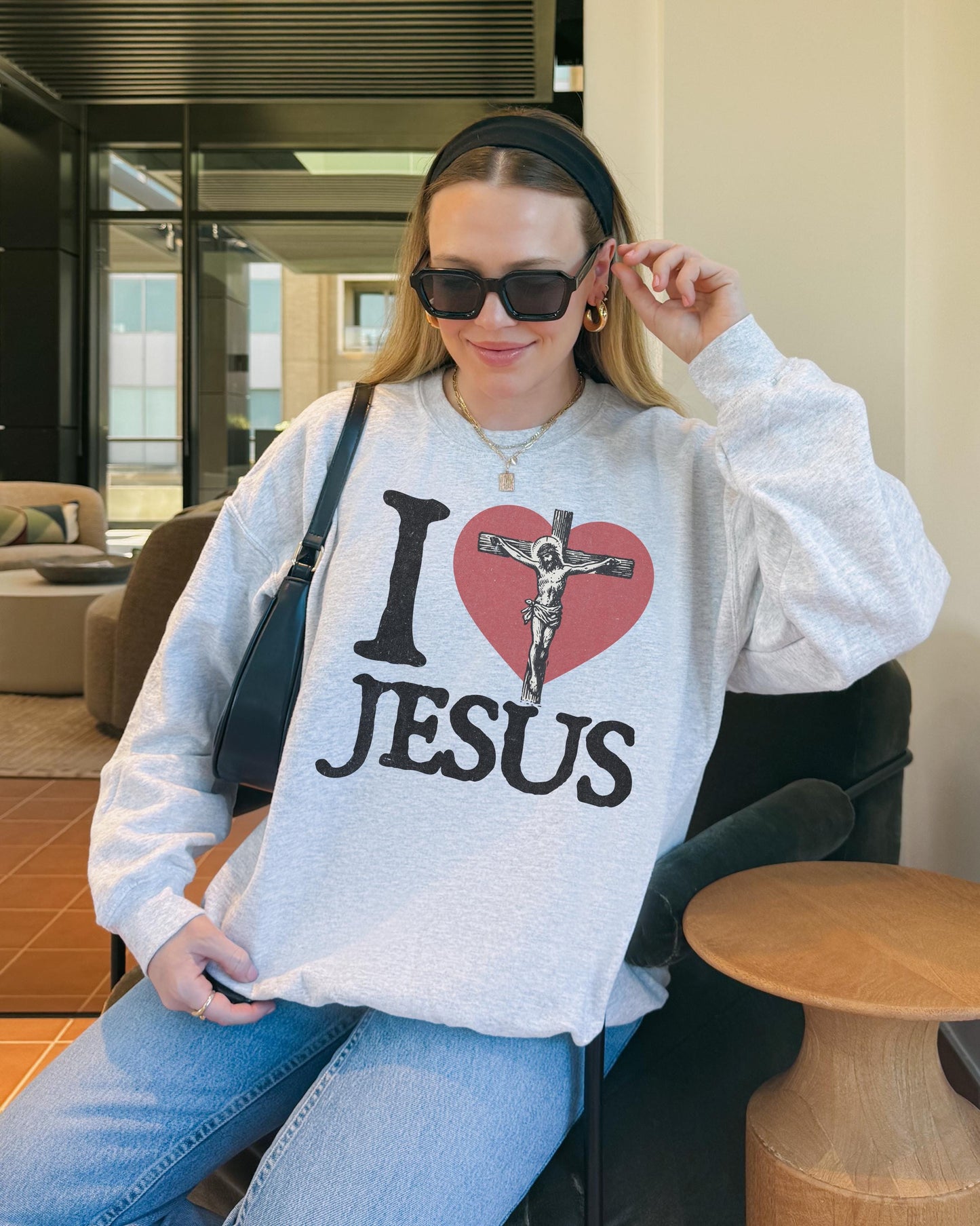 Retro I Love Jesus Crewneck Sweatshirt: Christian Y2K Style