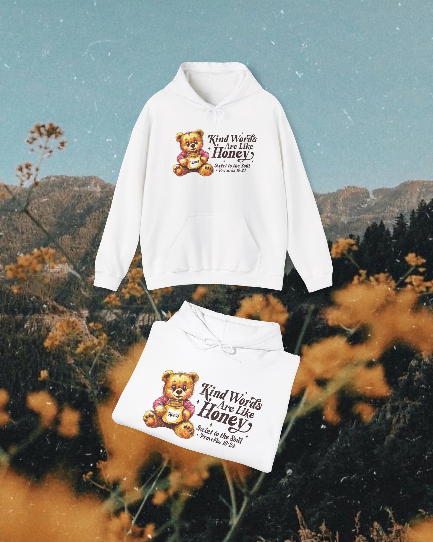 Kind Words Sweet Like Honey Hoodie, Proverbs 16:24, Bible Verse Hoodie, Faith Based Hoodie, Jesus Hoodie, Christian Gift, Gift for Her