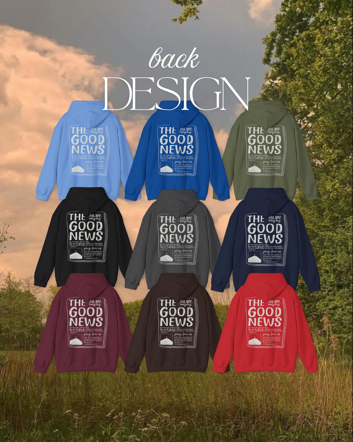 The Good News Hoodie: Christian Scripture Sweatshirt, Distressed Font