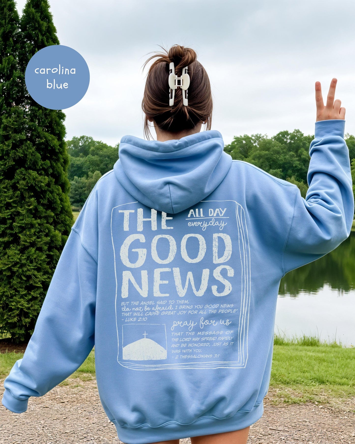 The Good News Hoodie: Christian Scripture Sweatshirt, Distressed Font