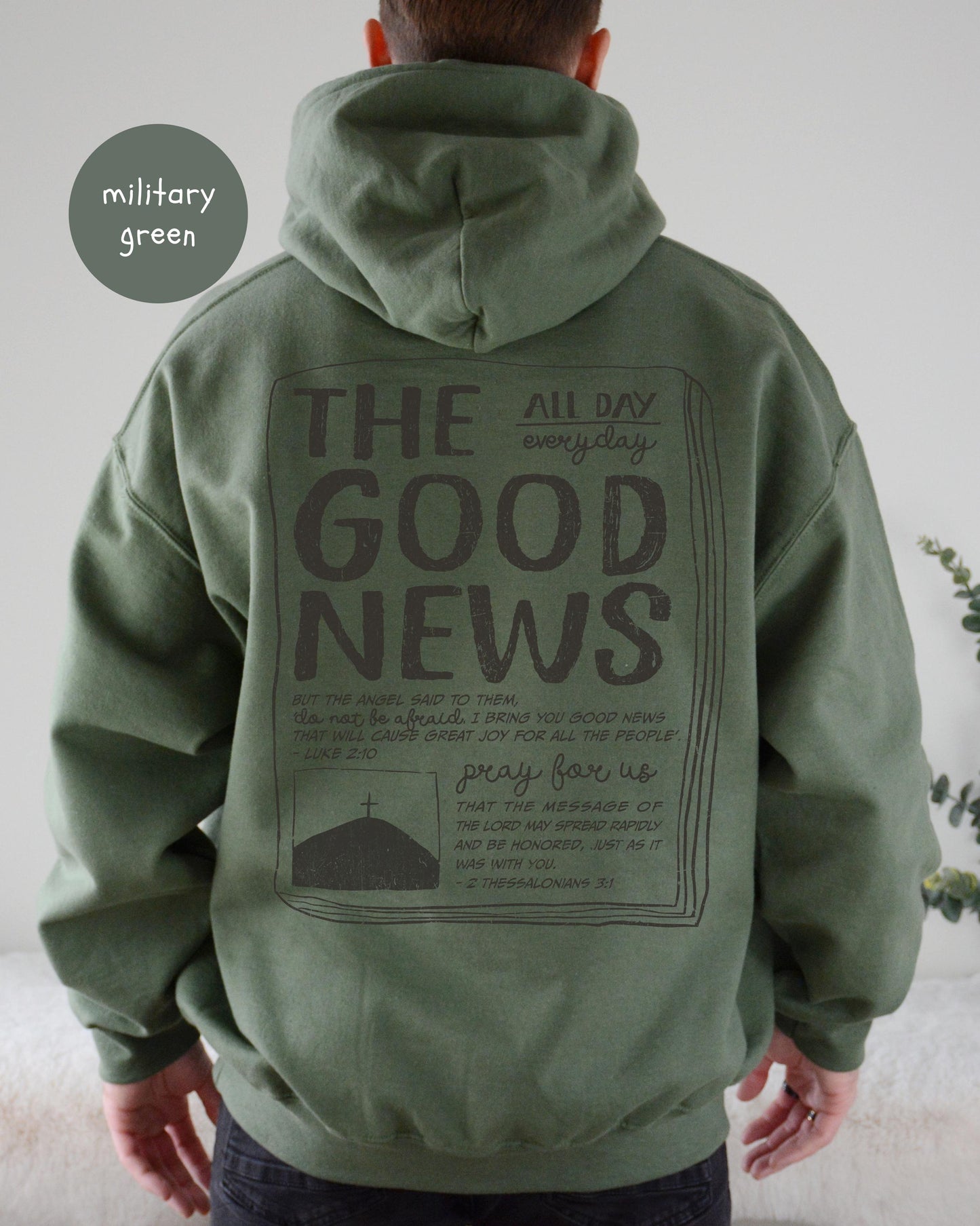 The Good News Christian Hoodie: Distressed Scripture Design