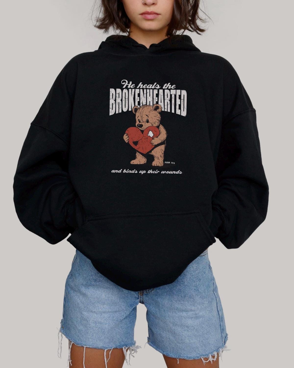 Brokenhearted Scripture Hoodie, Christian Graphic Hoodie, Jesus Hoodie, Jesus Heals Sweatshirt, Faith Pullover Hoodie, Church Outfit